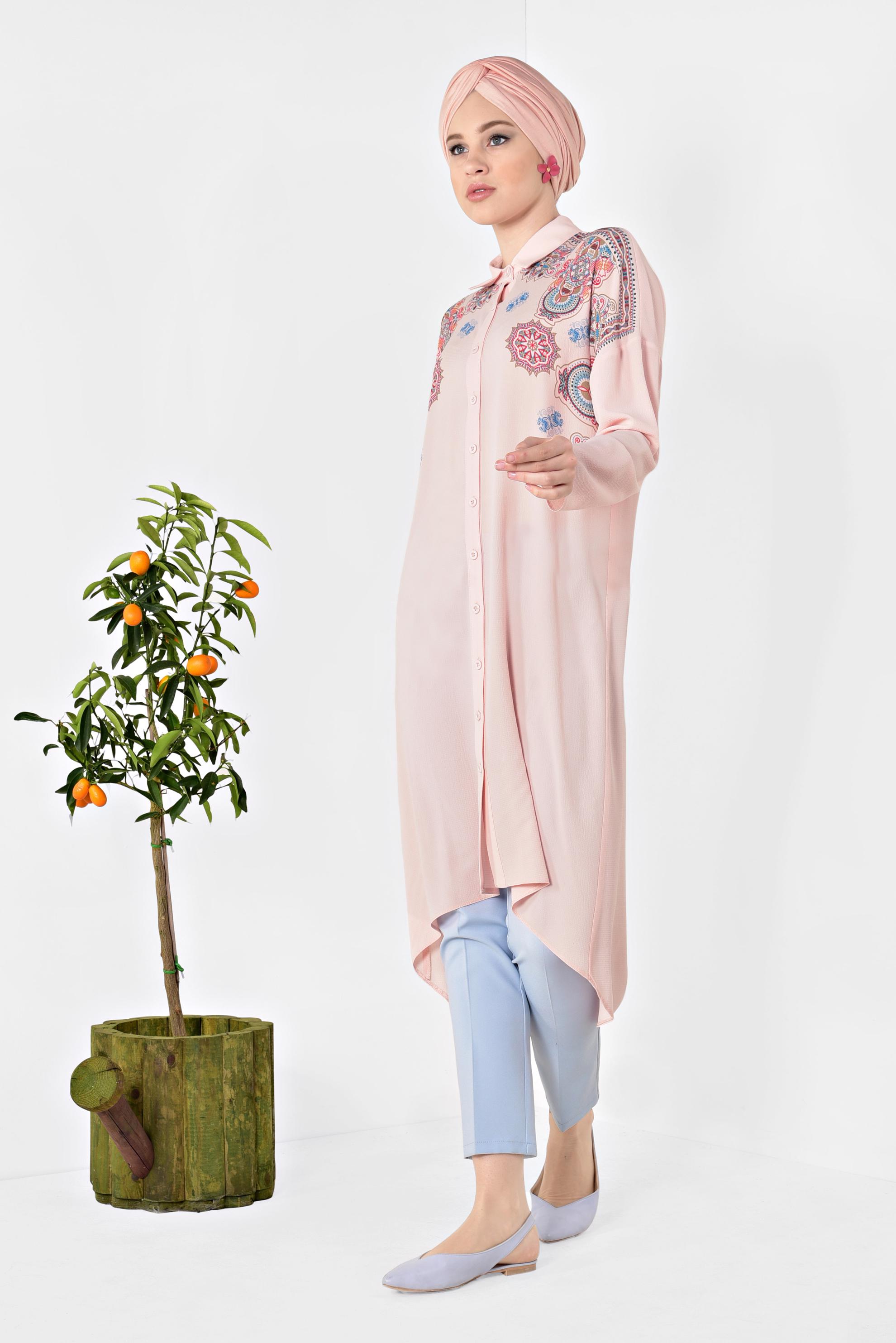 Tesettür giyim PUDRA MANDALA DESENLİ TUNİK 4875