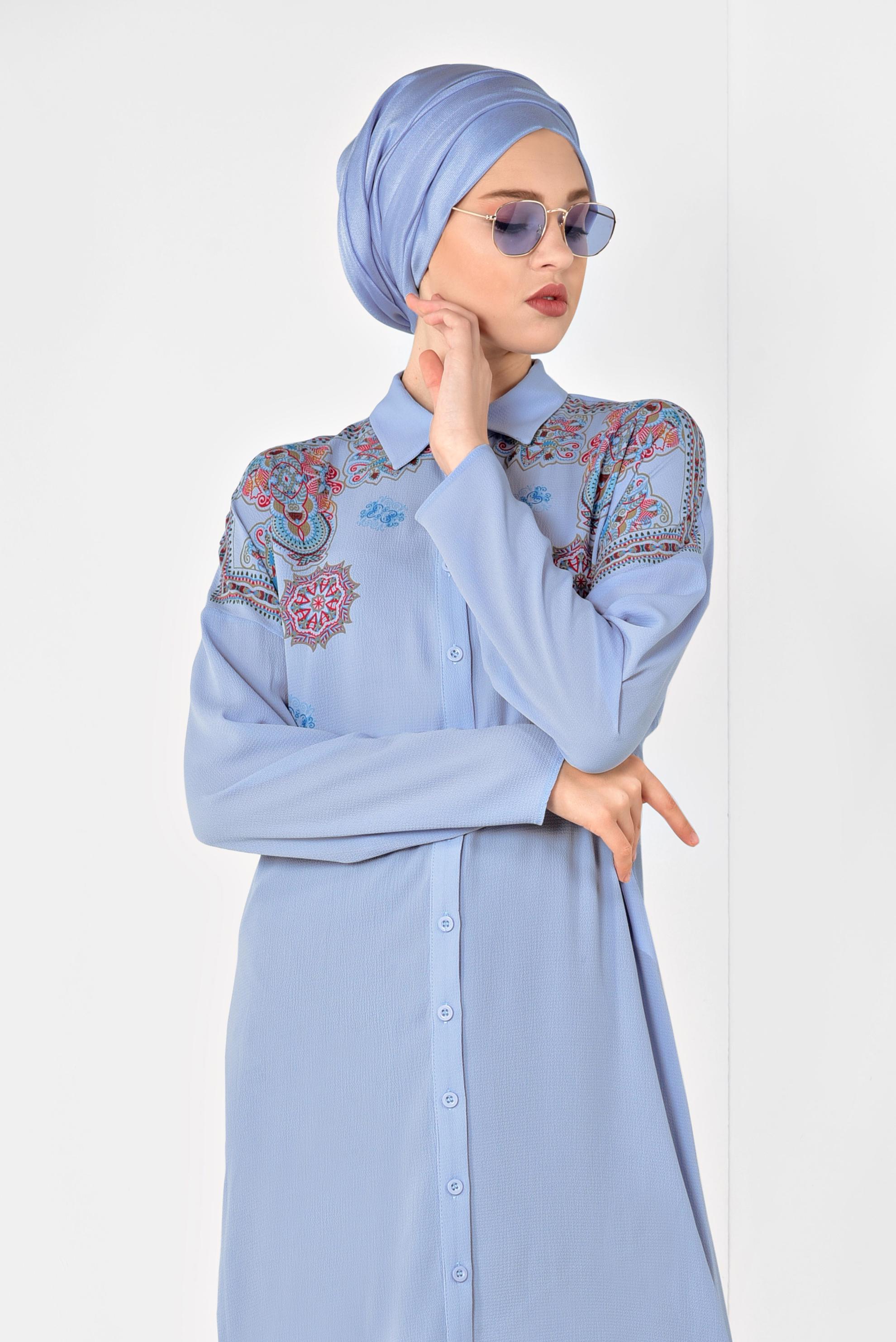 Tesettür giyim MAVİ MANDALA DESENLİ TUNİK 4875