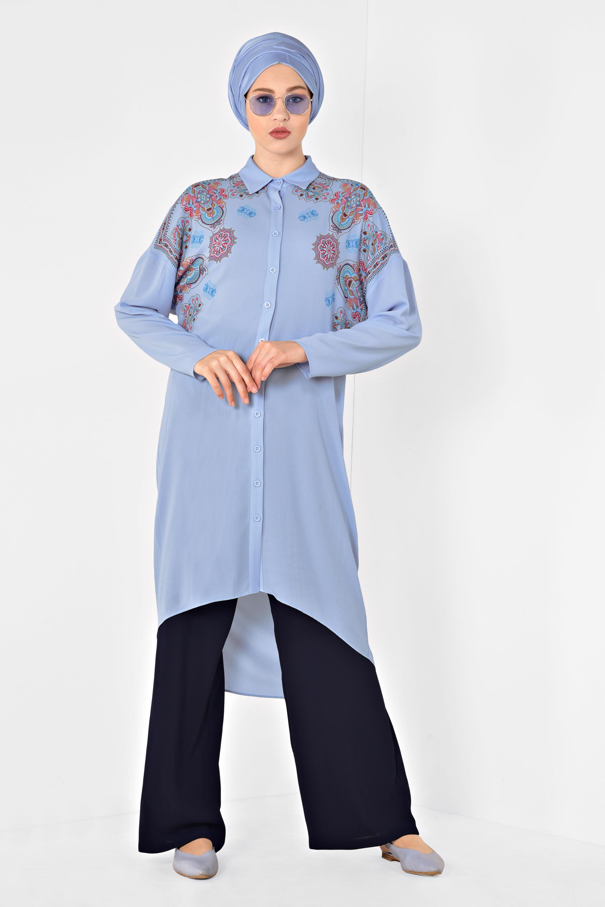 Tesettür giyim MAVİ MANDALA DESENLİ TUNİK 4875
