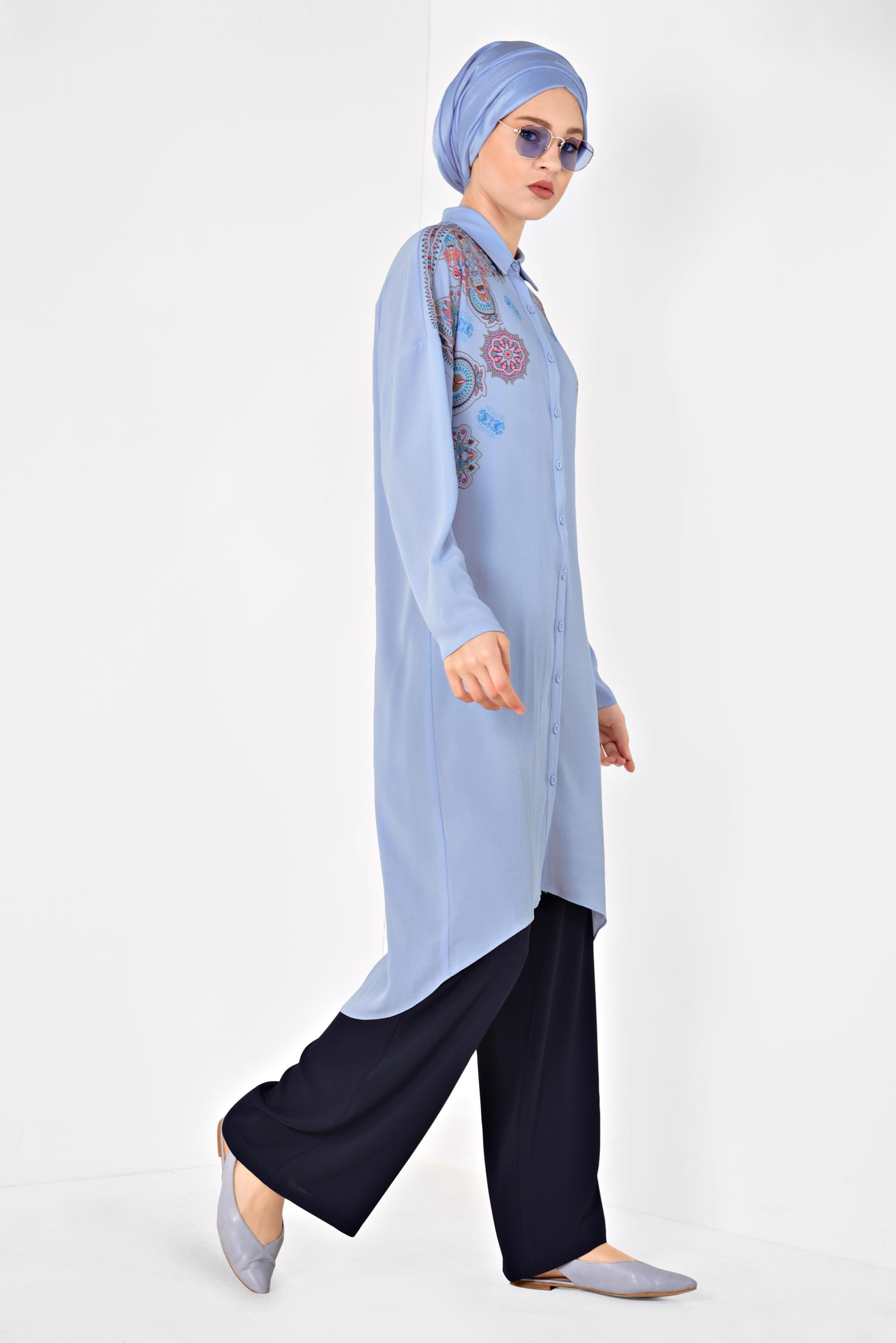 Tesettür giyim MAVİ MANDALA DESENLİ TUNİK 4875