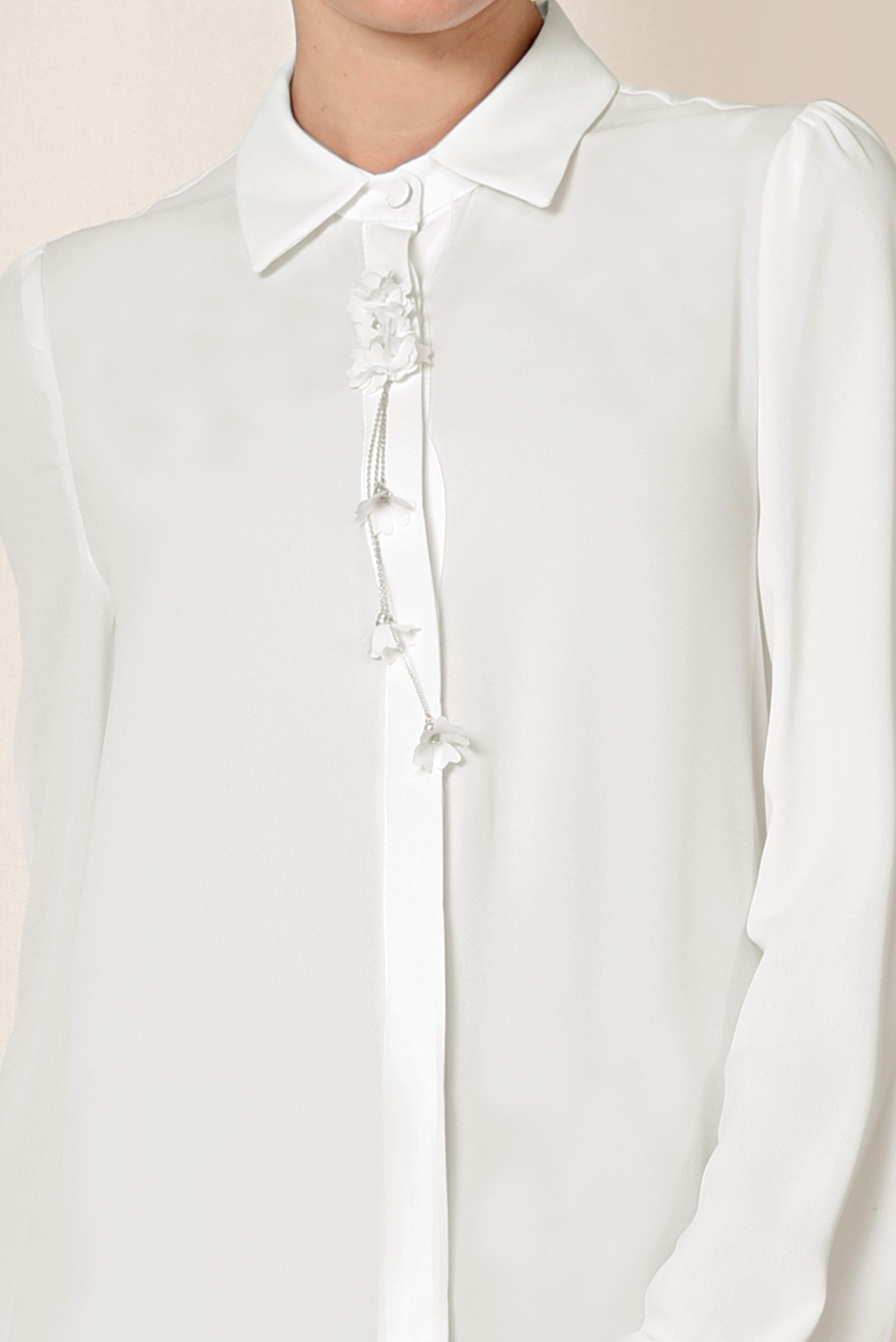 Tesettür giyim BEYAZ YAKASI AKSESUARLI GİZLİ DÜĞMELİ TUNİK 4878