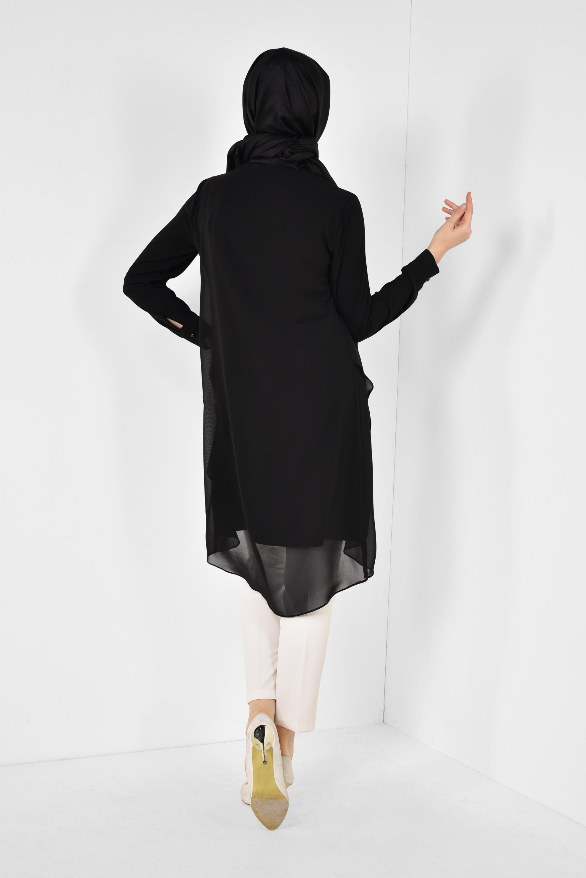 Tesettür giyim SİYAH TAŞ DETAYLI TÜLLÜ TUNİK 4882