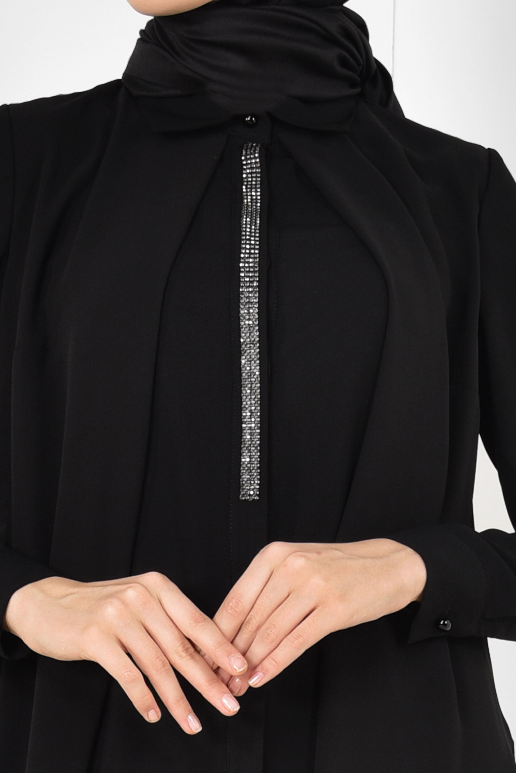 Tesettür giyim SİYAH TAŞ DETAYLI TÜLLÜ TUNİK 4882