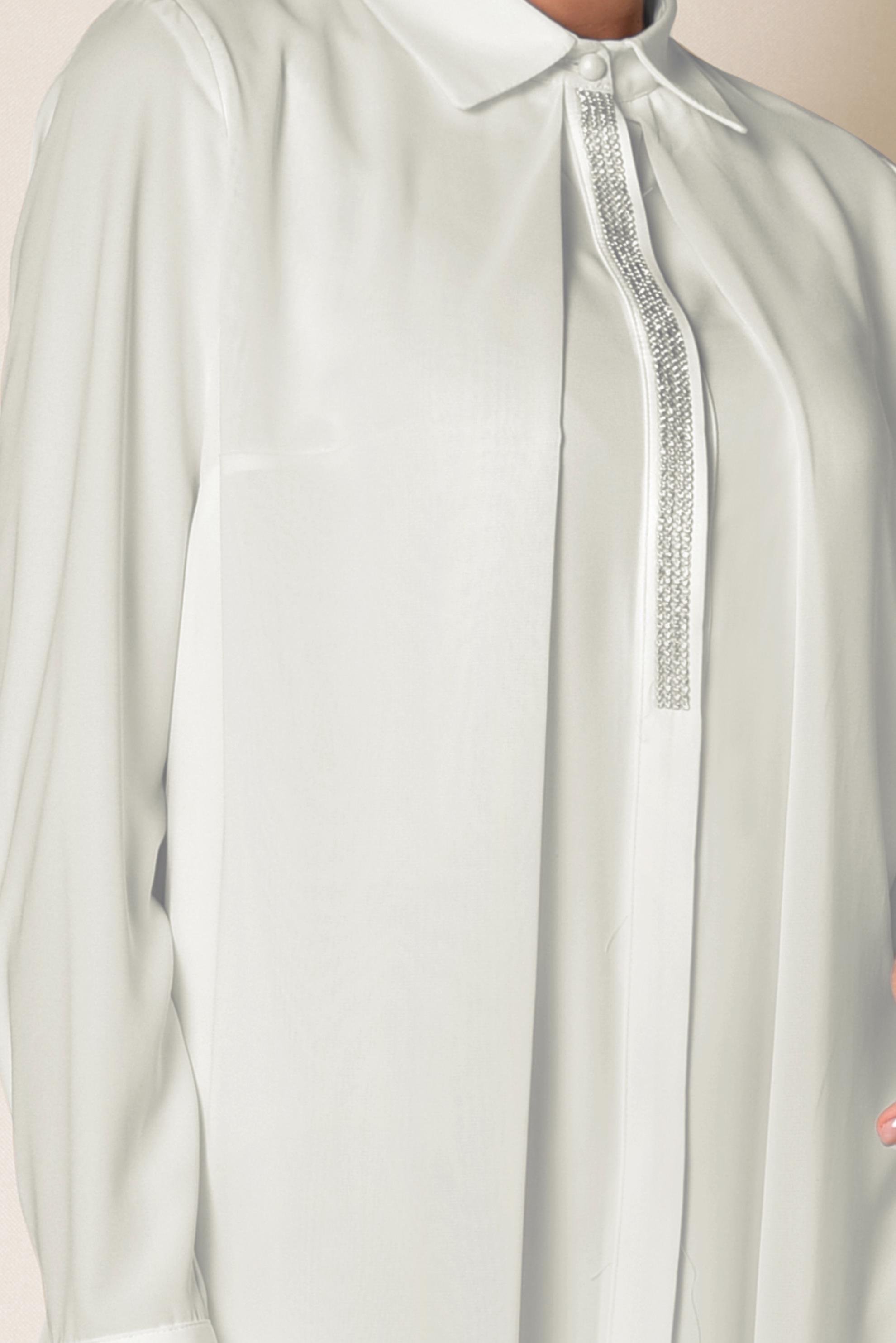 Tesettür giyim BEYAZ TAŞ DETAYLI TÜLLÜ TUNİK 4882