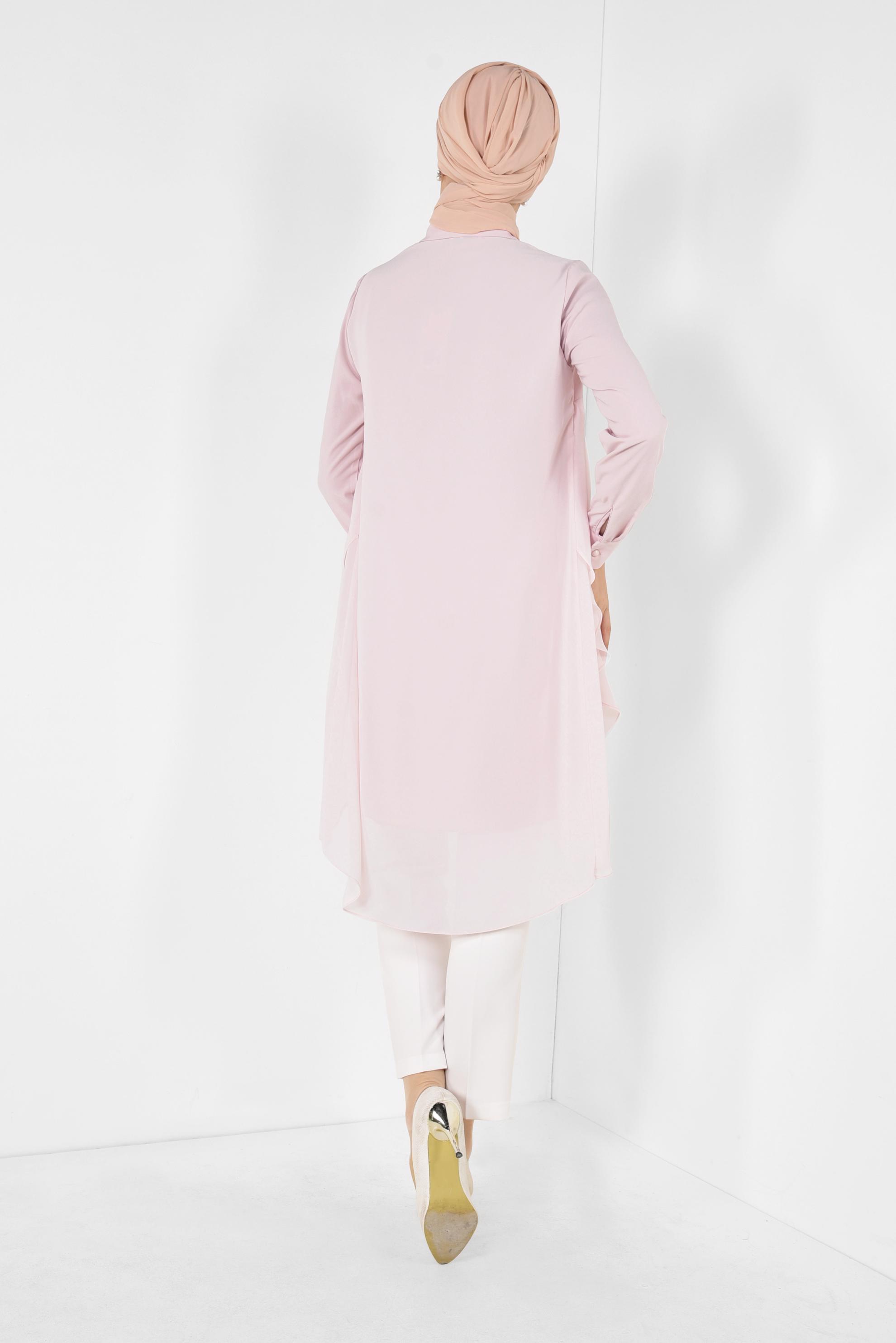 Tesettür giyim PUDRA TAŞ DETAYLI TÜLLÜ TUNİK 4882
