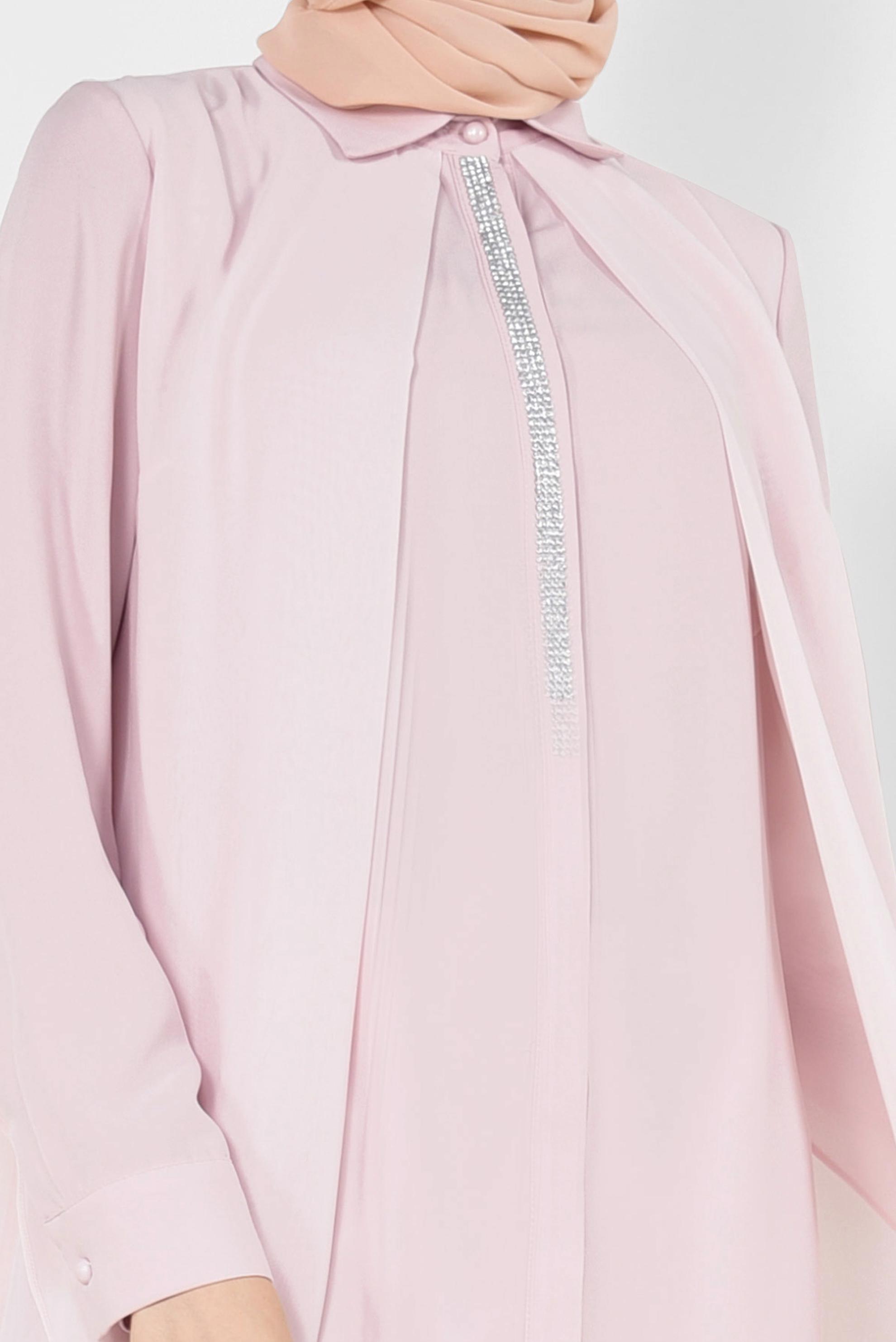 Tesettür giyim PUDRA TAŞ DETAYLI TÜLLÜ TUNİK 4882