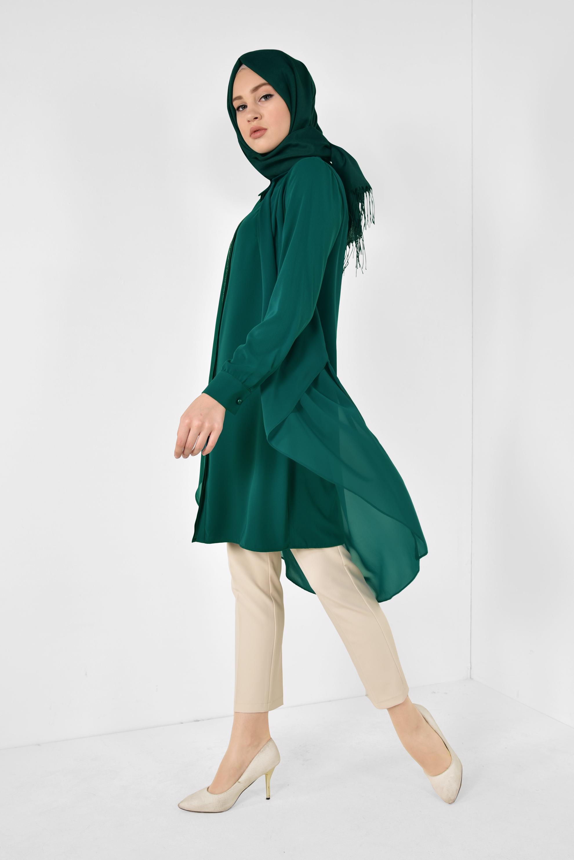 Tesettür giyim YEŞİL TAŞ DETAYLI TÜLLÜ TUNİK 4882