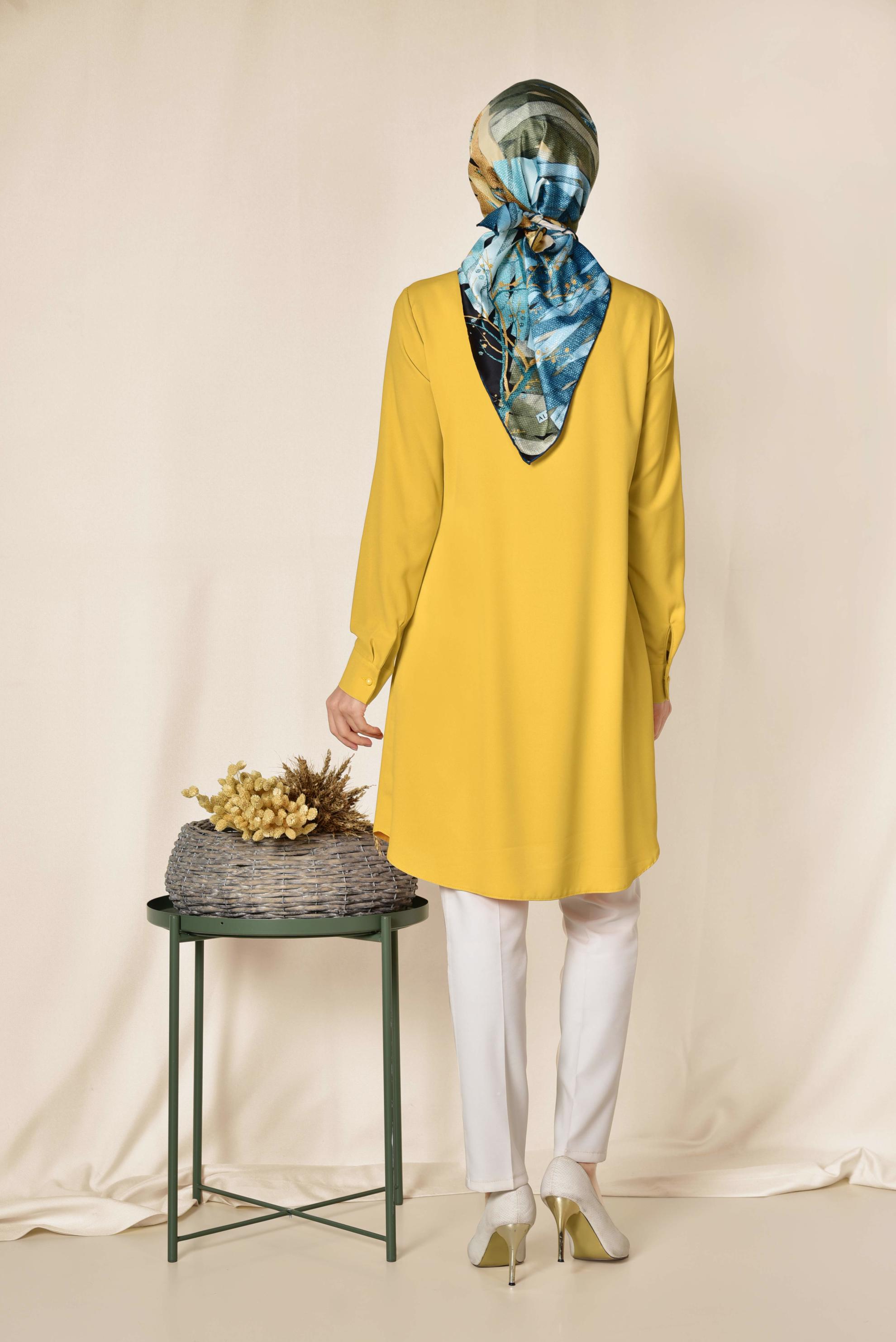 Tesettür giyim SARI YAKASI BROŞLU KLASİK TUNİK 4885