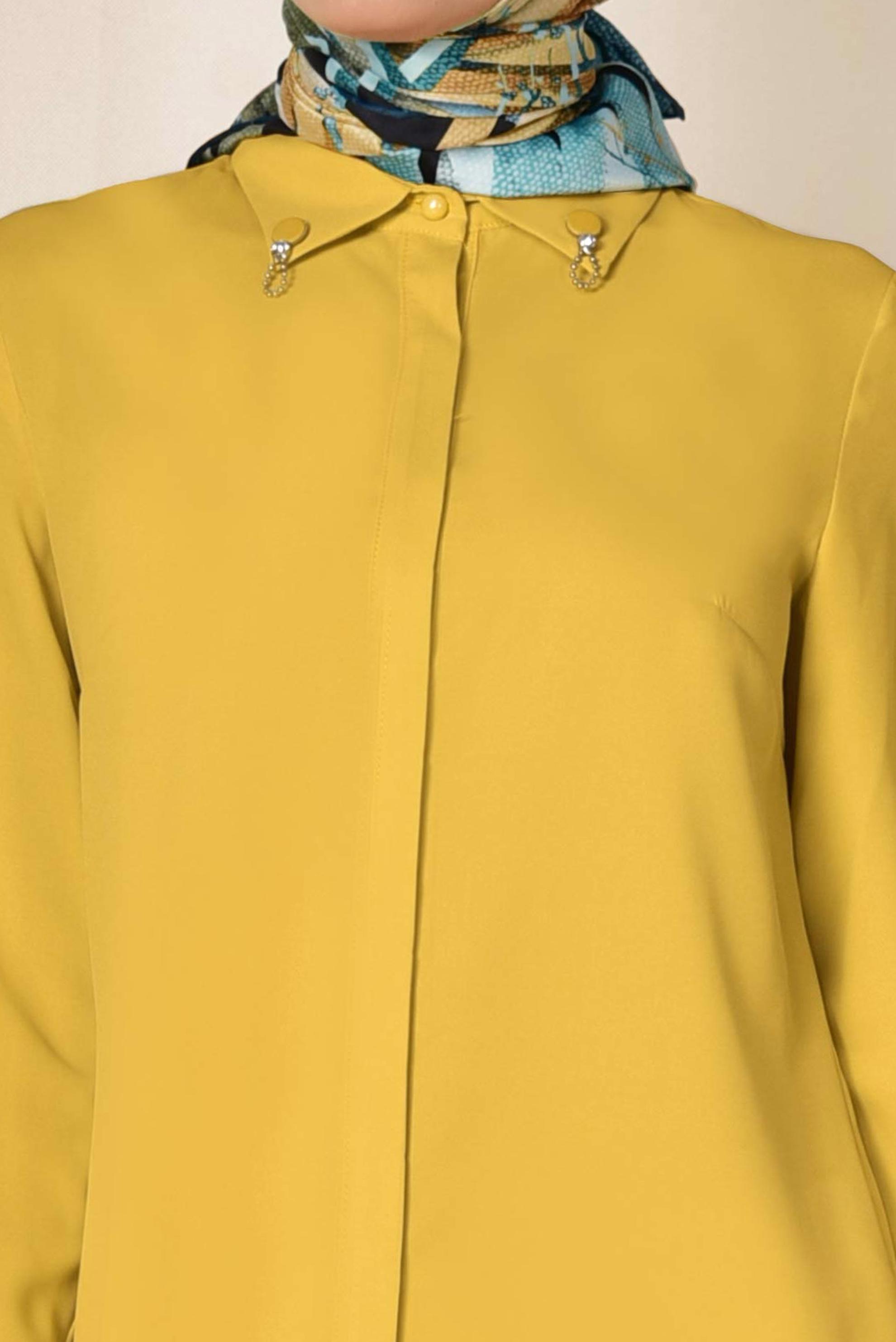 Tesettür giyim SARI YAKASI BROŞLU KLASİK TUNİK 4885