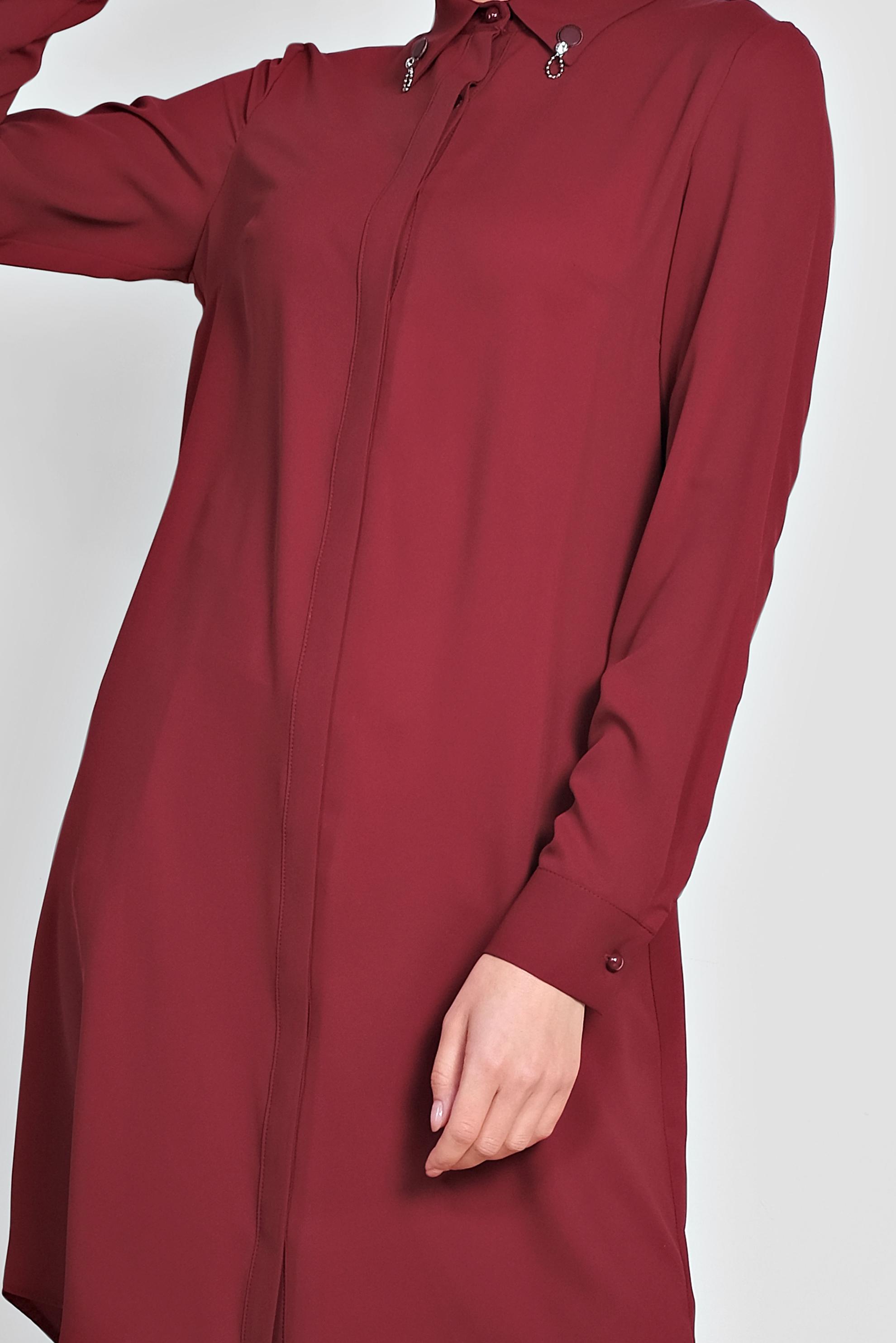 Tesettür giyim BORDO YAKASI BROŞLU KLASİK TUNİK 4885