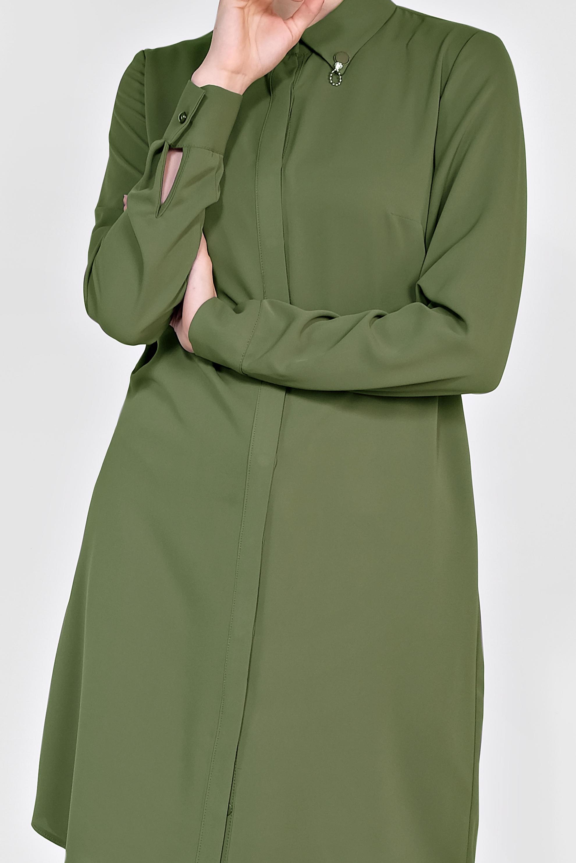 Tesettür giyim HAKİ YAKASI BROŞLU KLASİK TUNİK 4885