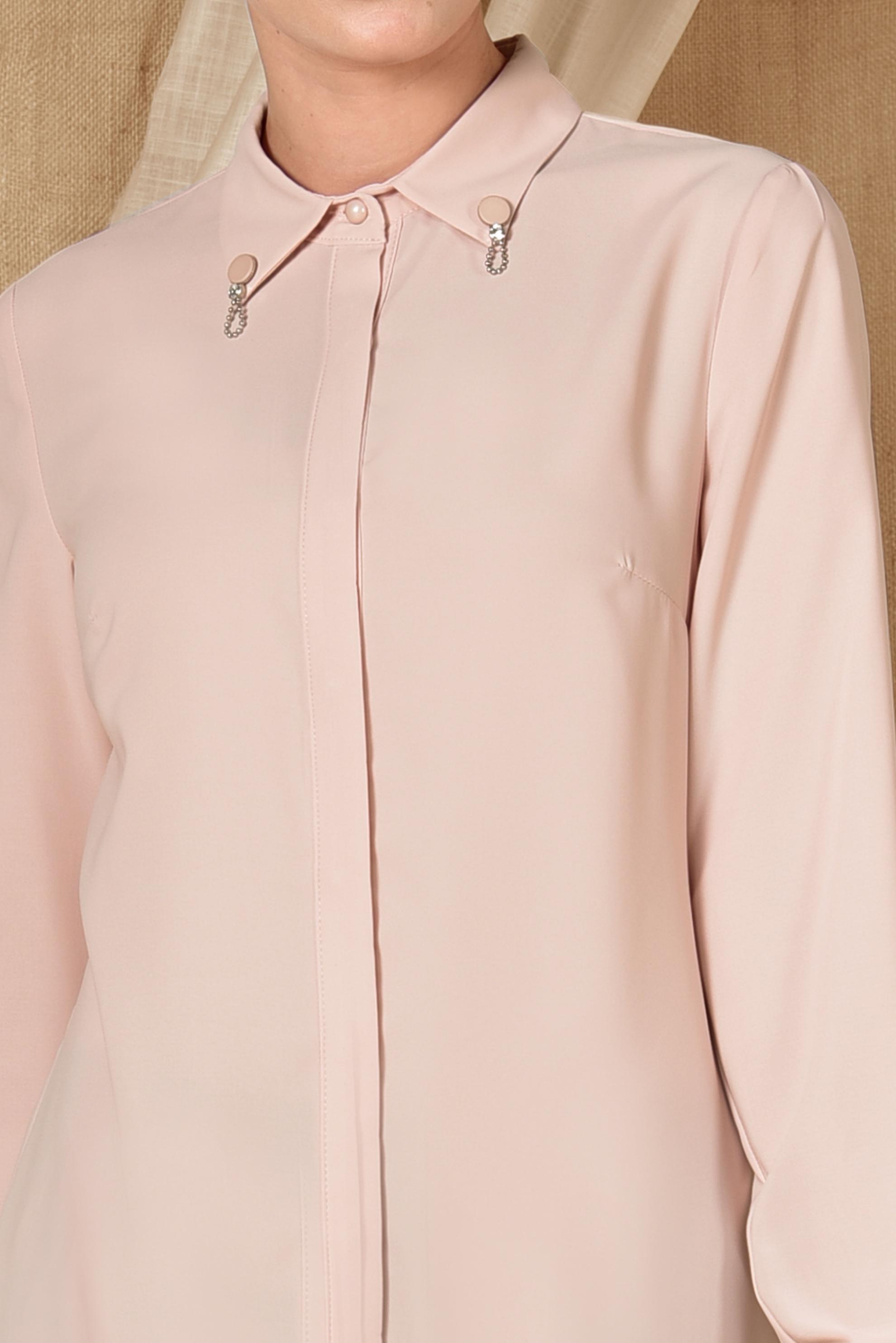 Tesettür giyim PUDRA YAKASI BROŞLU KLASİK TUNİK 4885