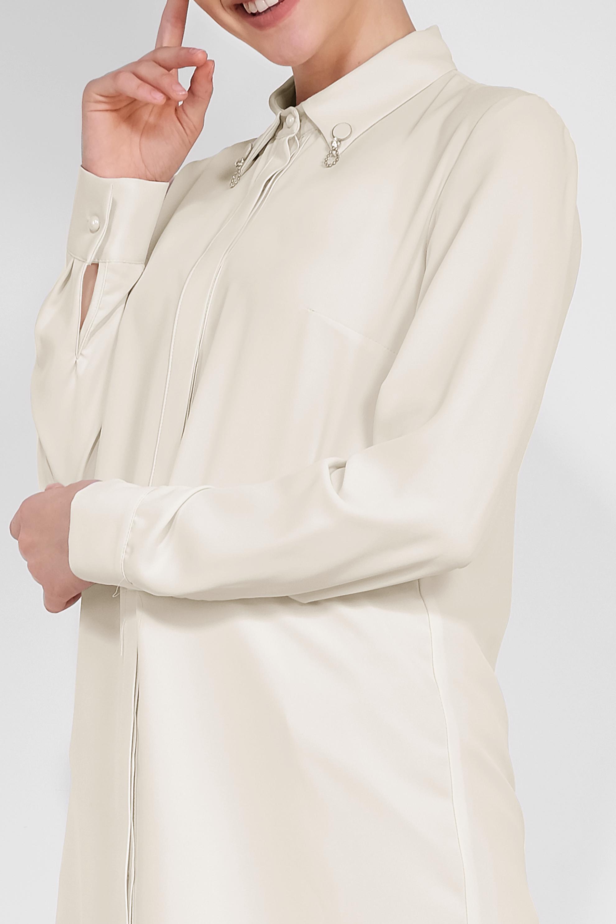 Tesettür giyim EKRU YAKASI BROŞLU KLASİK TUNİK 4885