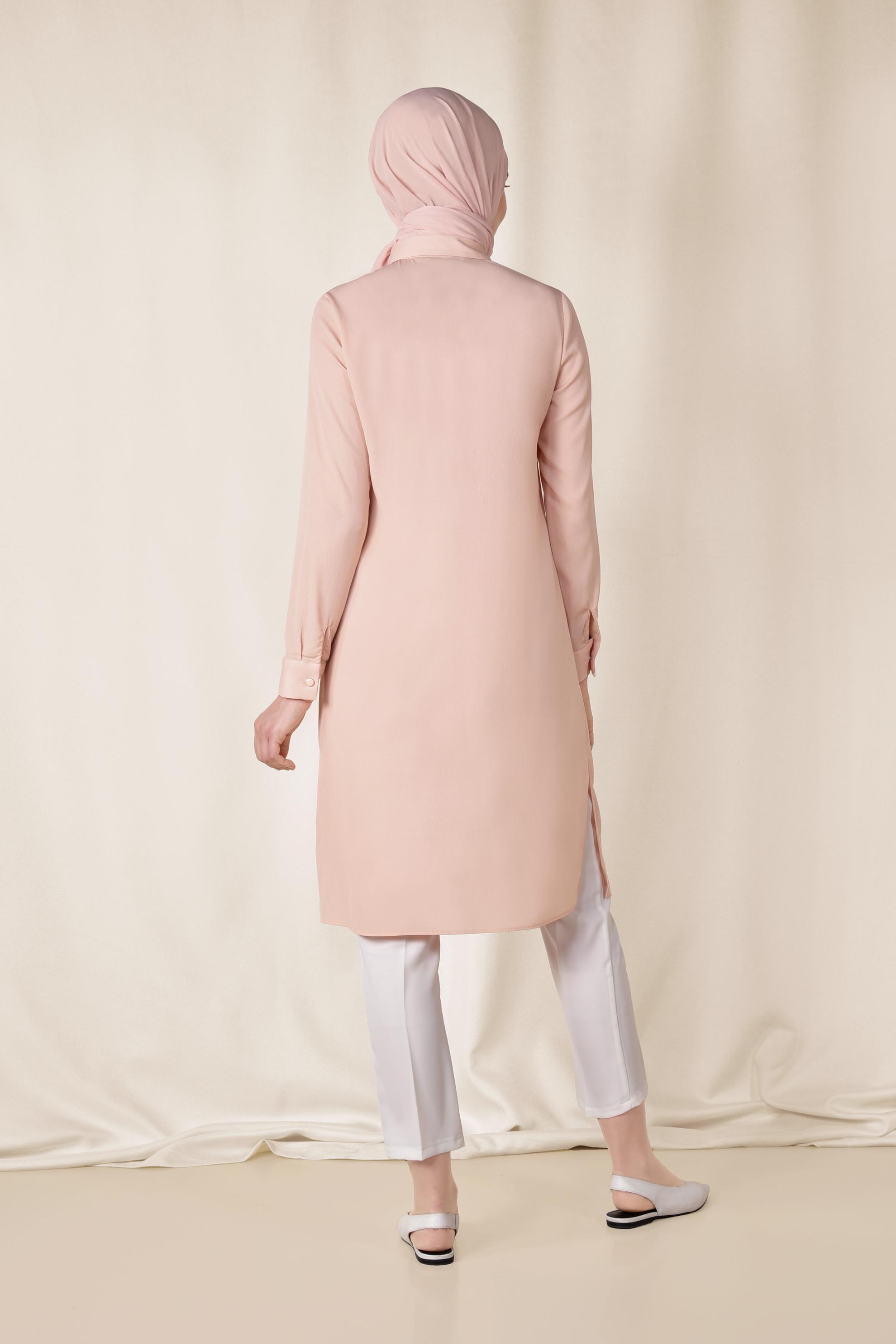 Tesettür giyim PUDRA CEBİ ÇİÇEK VE SİM DETAYLI TUNİK 4889