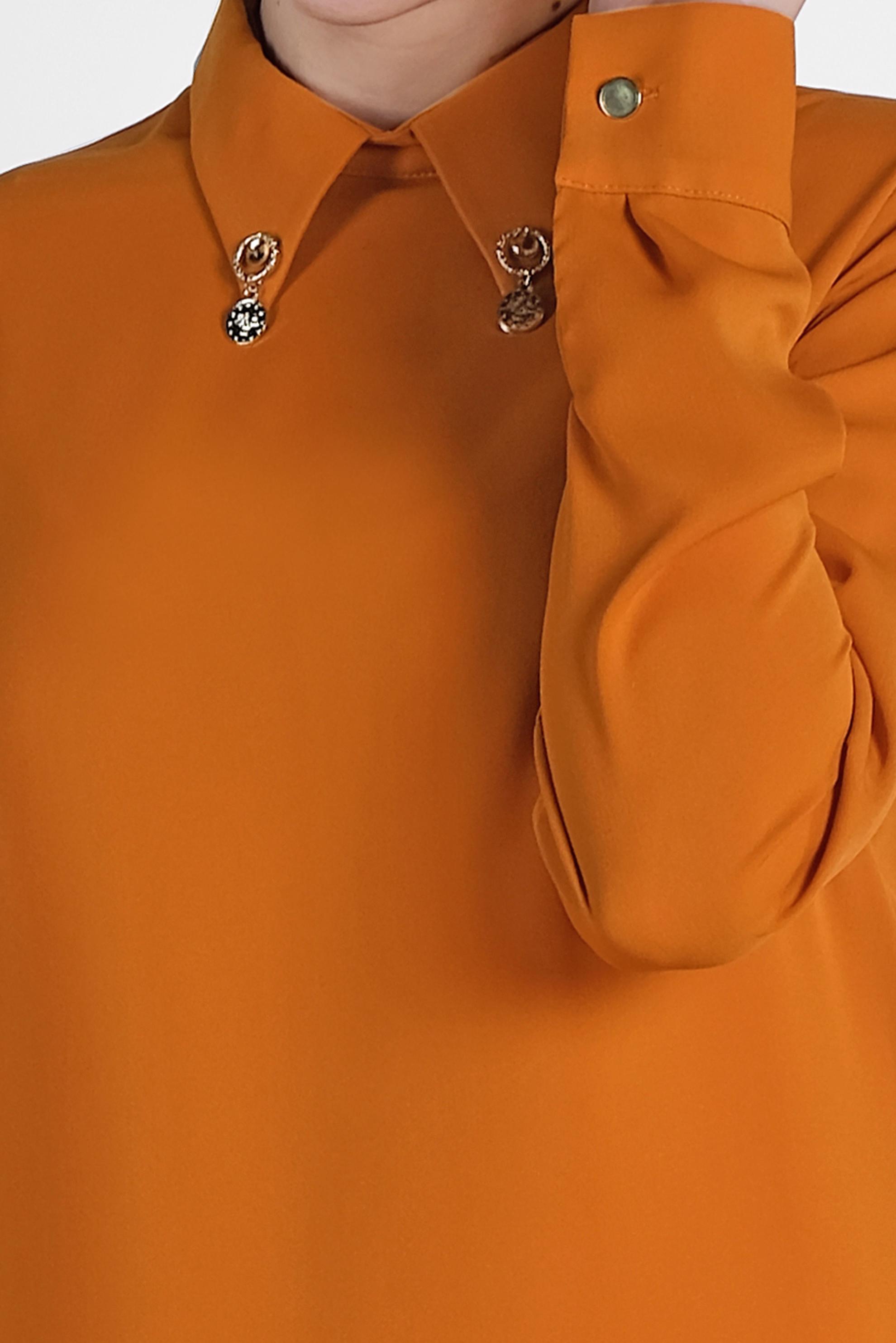 Tesettür giyim TURUNCU YAKASI BROŞLU YANLARI DÜĞMELİ TUNİK 4914