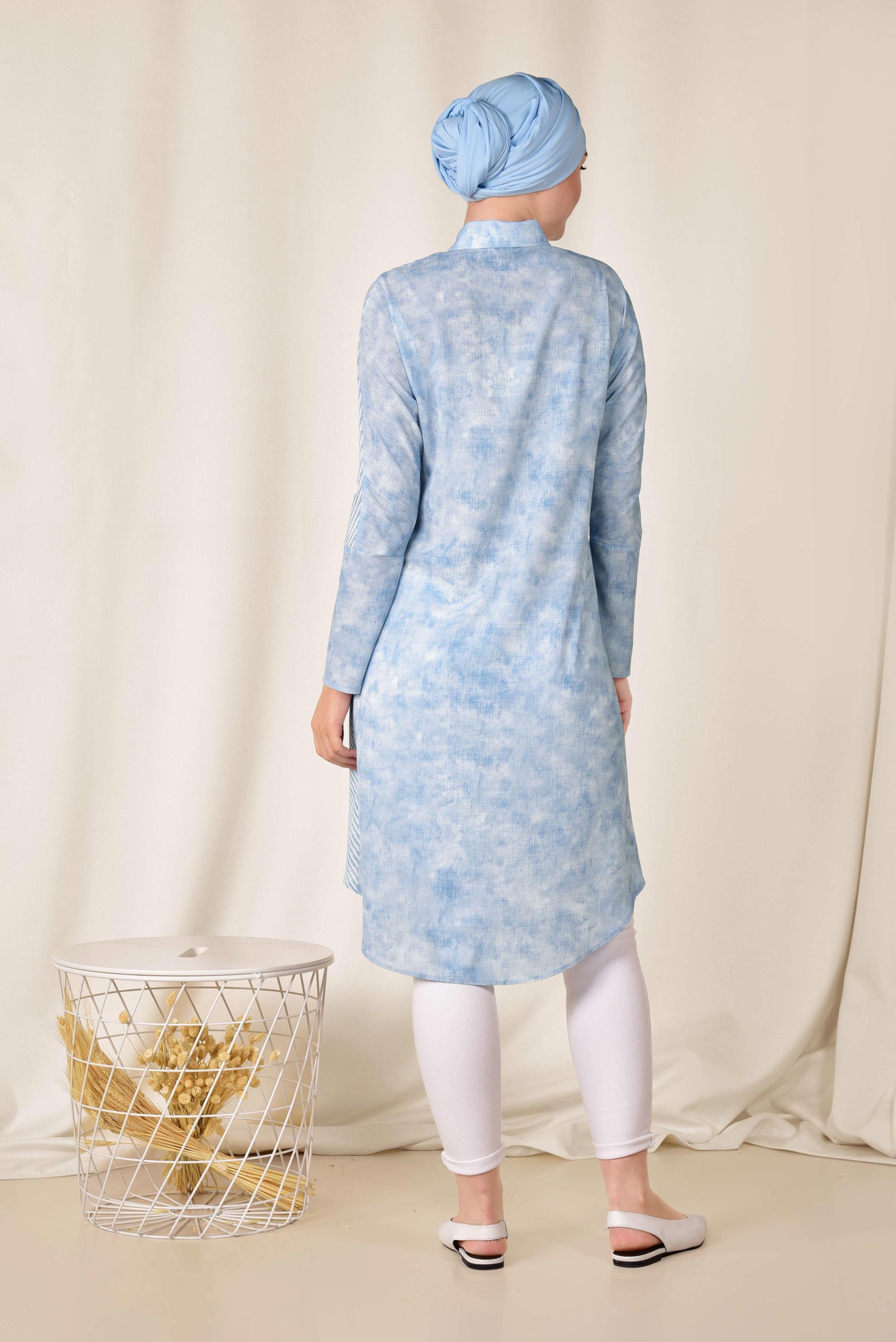 Tesettür giyim MAVİ TEK TARAFI ÇİZGİ DESENLİ TUNİK 4935