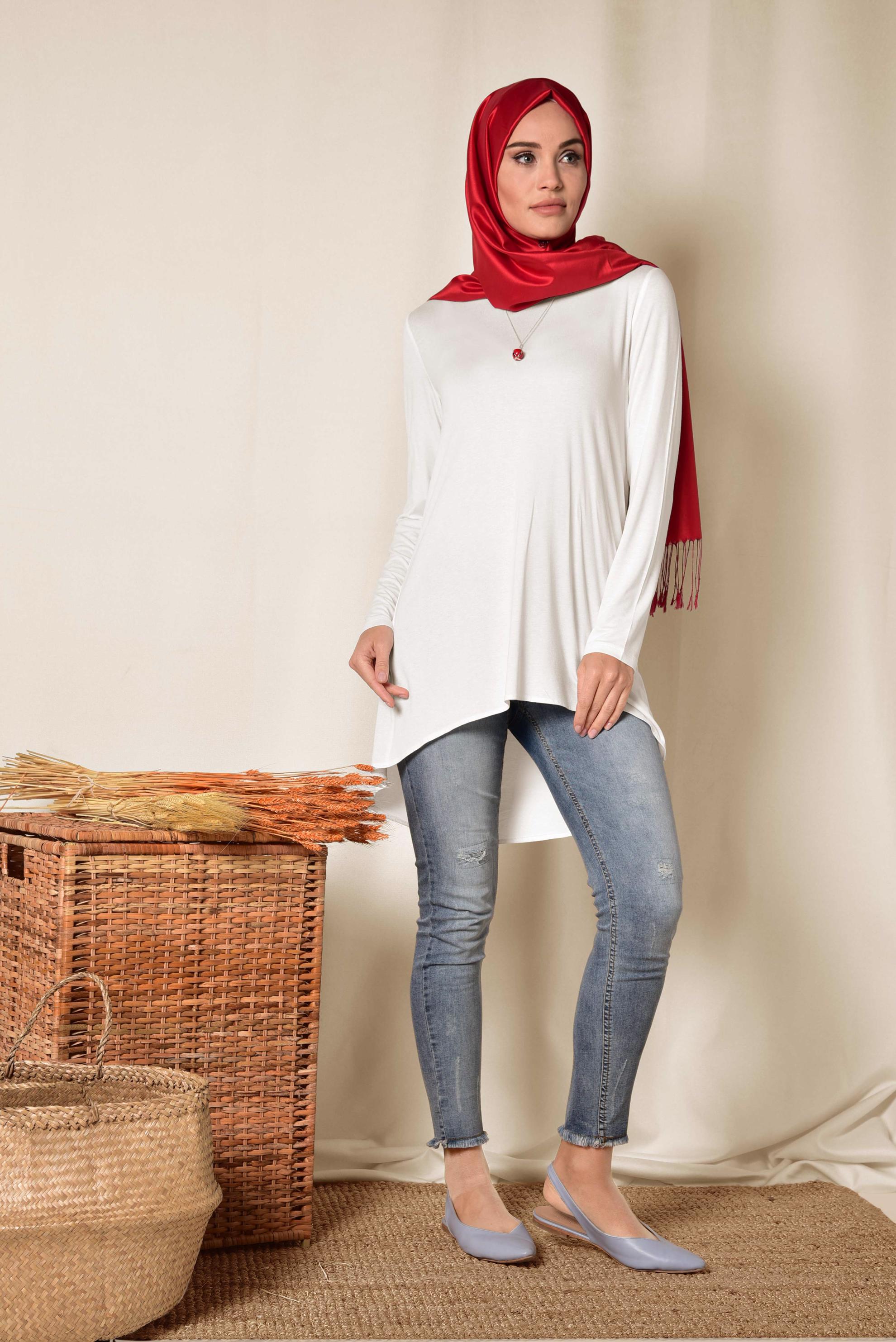 Tesettür giyim BEYAZ BASİC TUNİK 4937