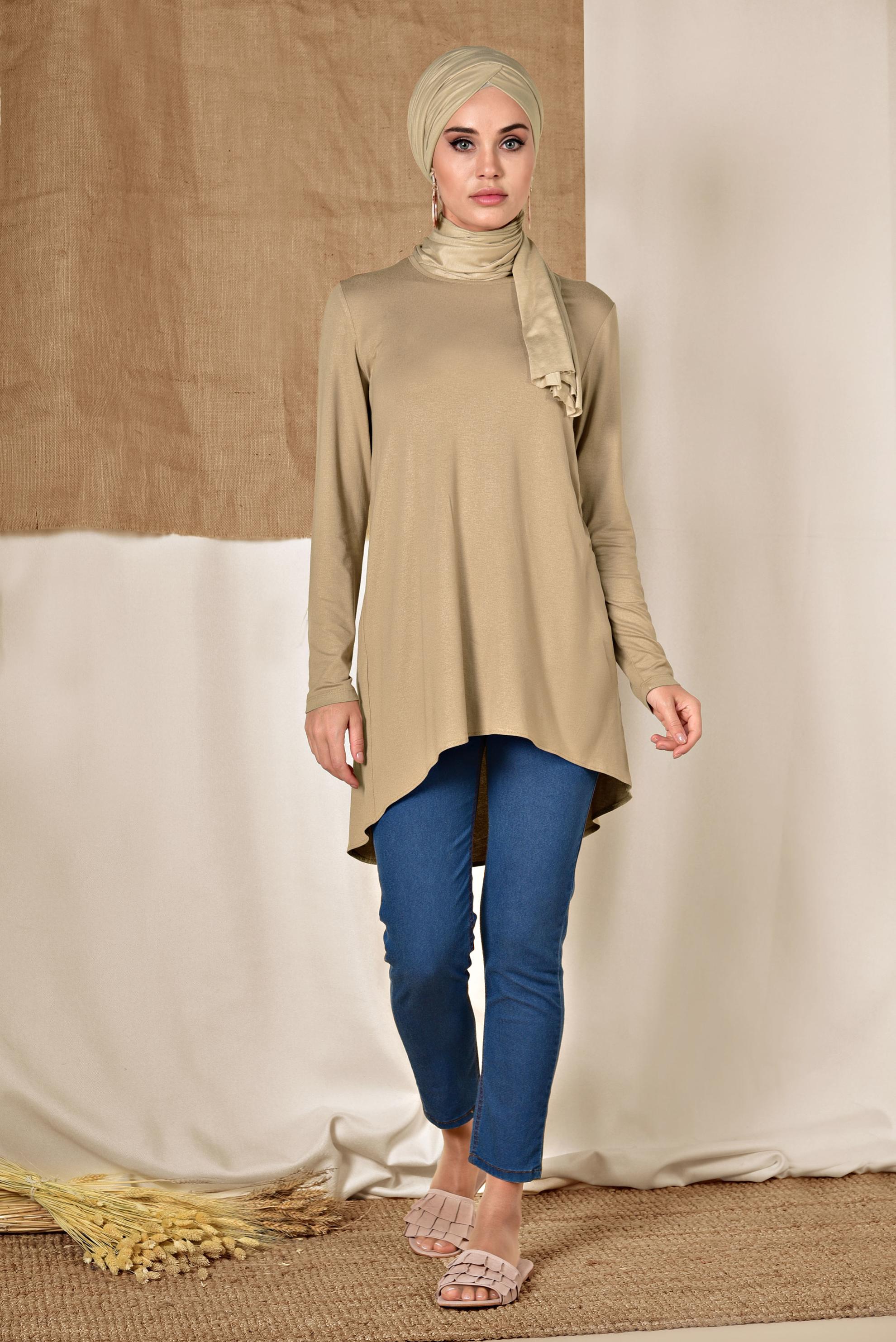Tesettür giyim BEJ BASİC TUNİK 4937