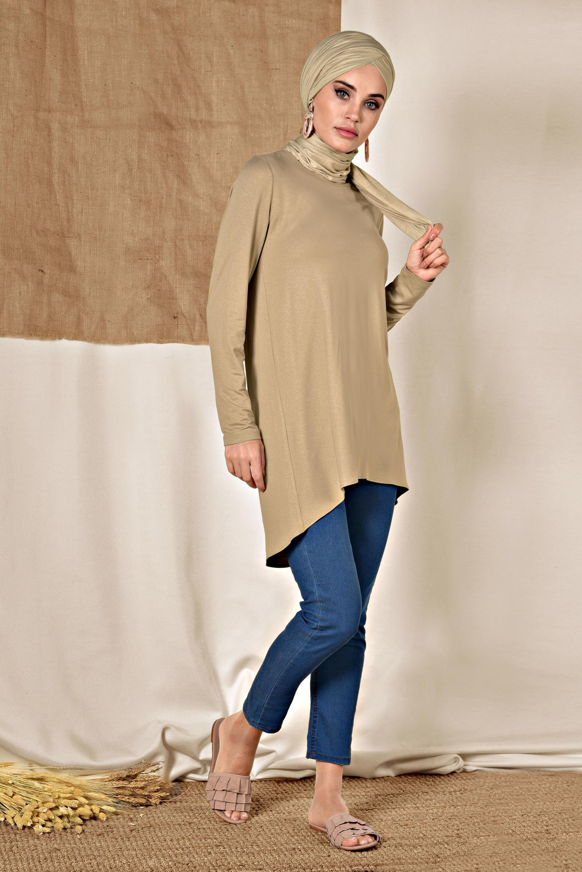 Tesettür giyim BEJ BASİC TUNİK 4937