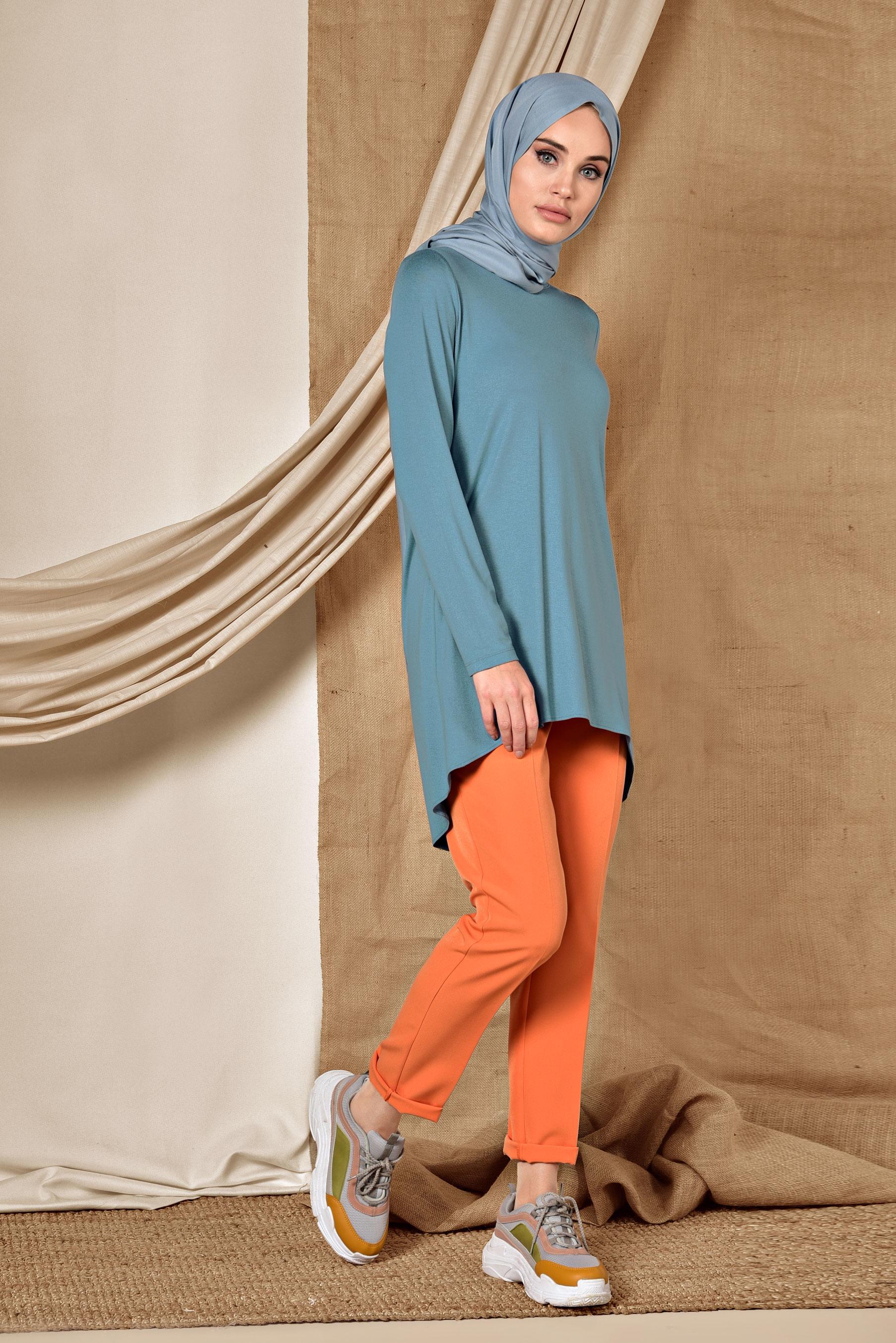 Tesettür giyim MAVİ BASİC TUNİK 4937