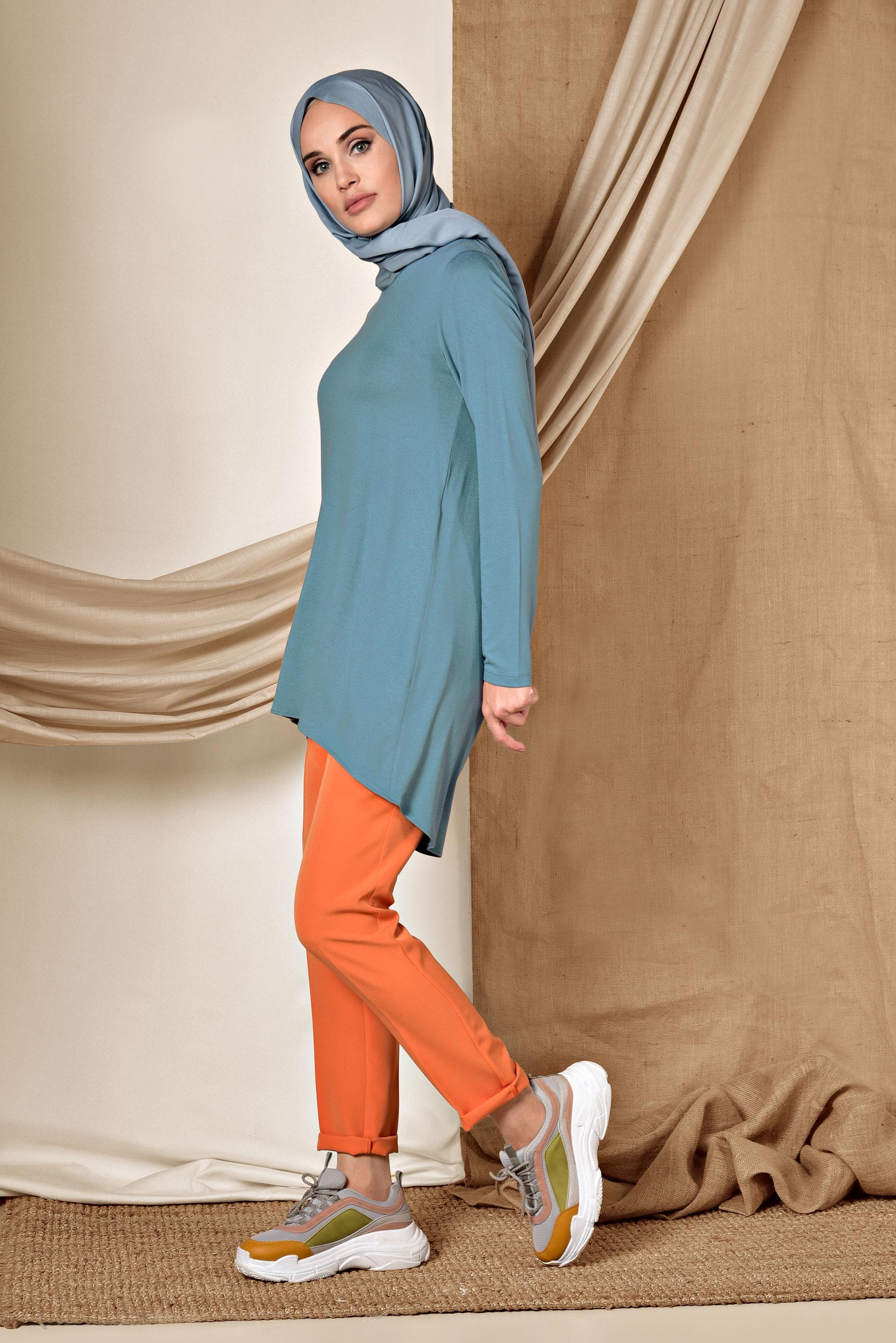 Tesettür giyim MAVİ BASİC TUNİK 4937