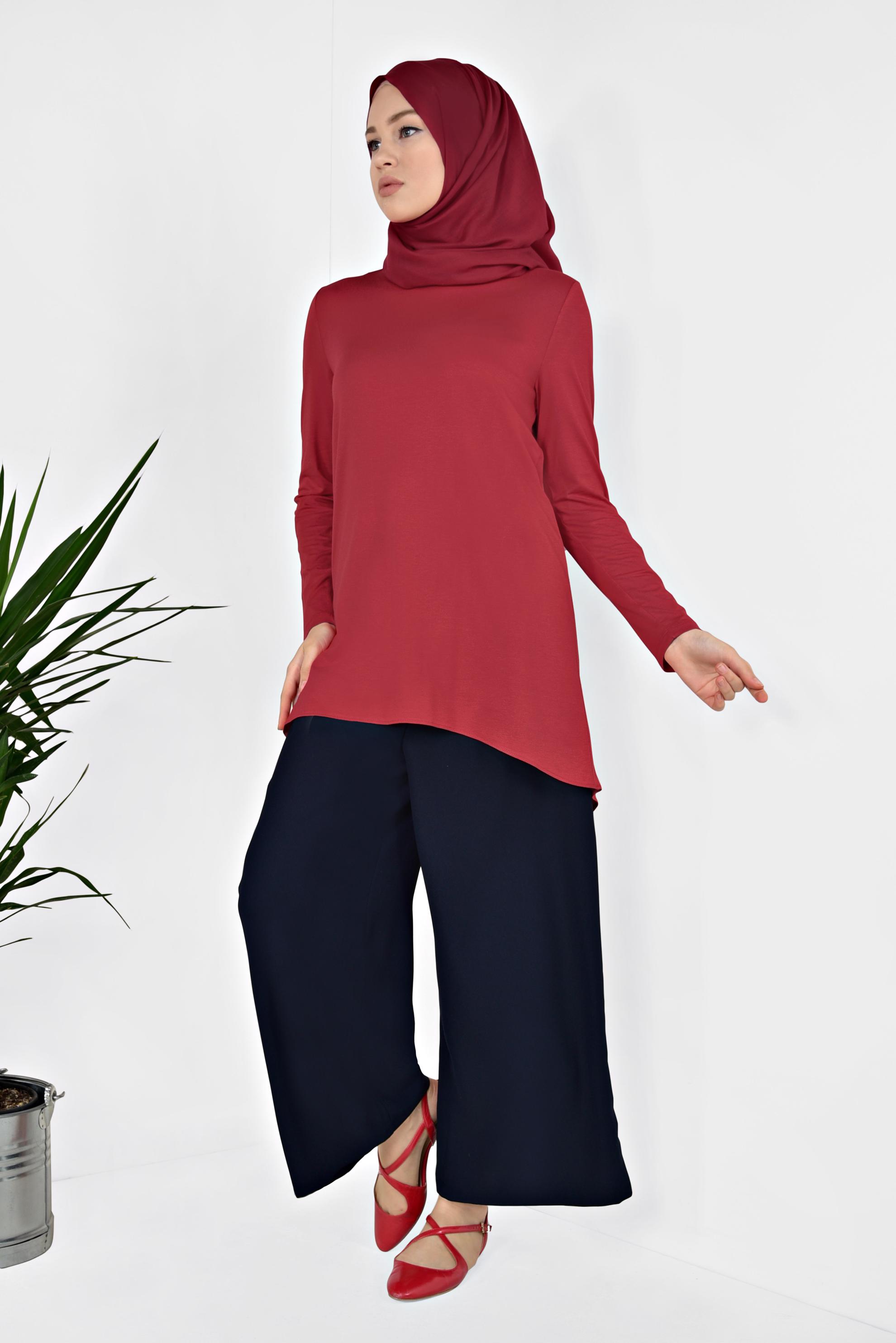 Hijab clothing RED Basic Tunic 4937 