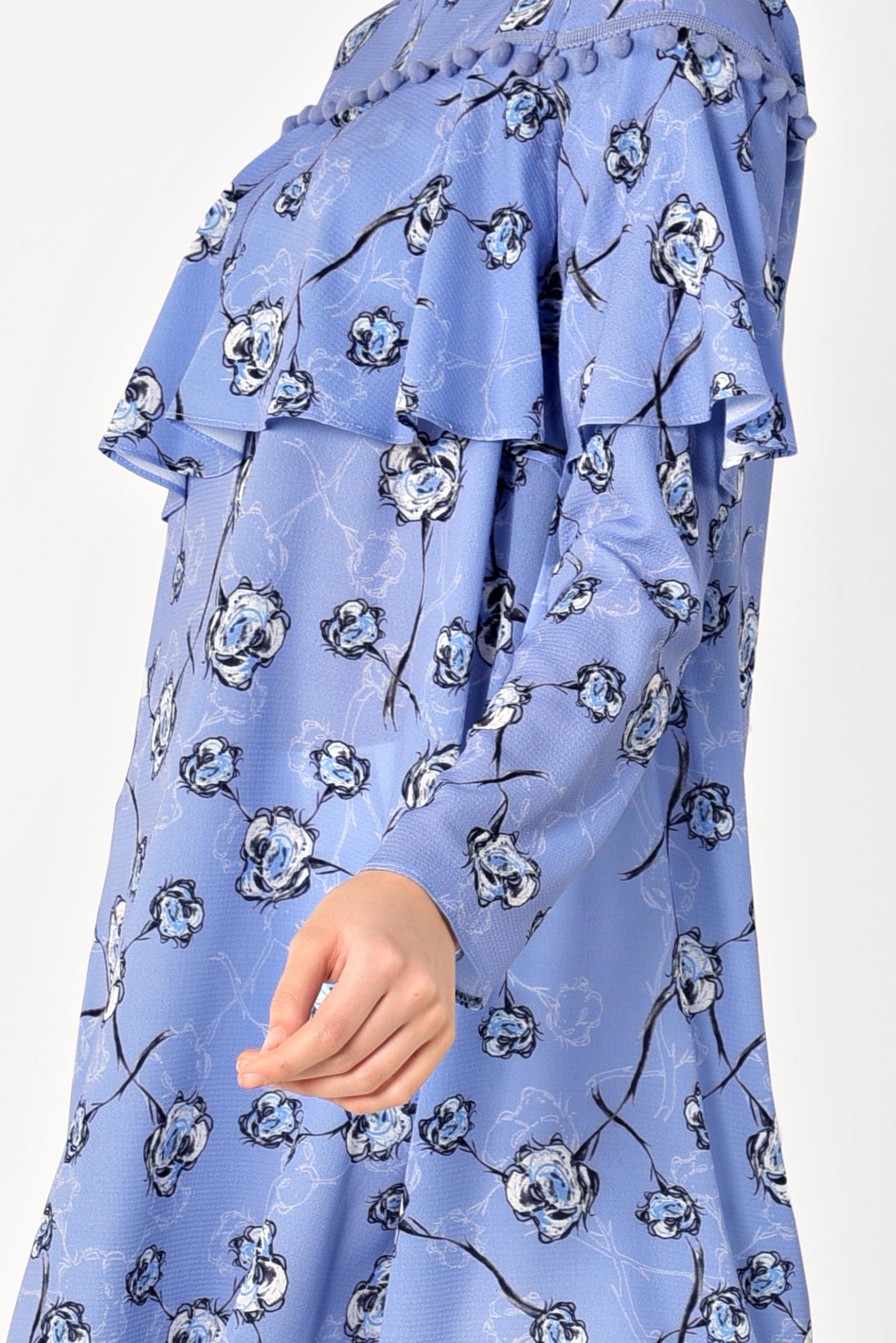 Hijab clothing BLUE Floral Patterned Flywheel Tunic 4938 