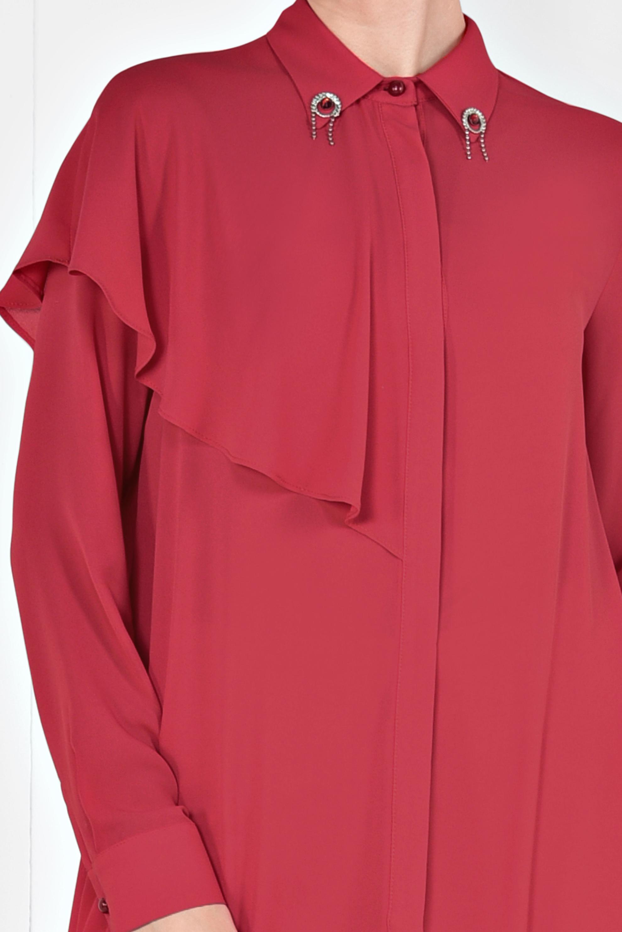 Tesettür giyim KIRMIZI YAKASI BROŞLU VOLAN DETAYLI TUNİK 4939