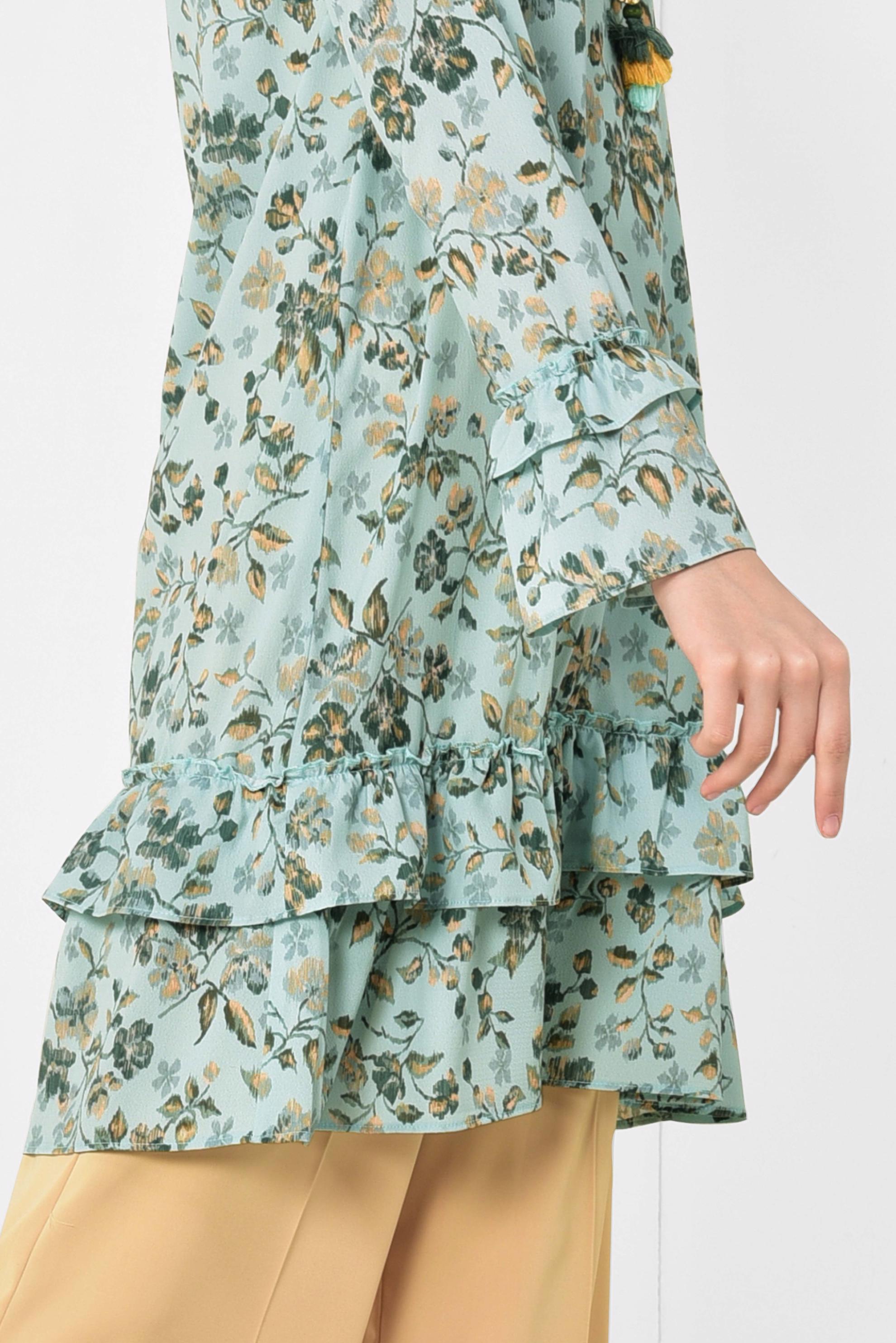 Tesettür giyim MAVİ ETEK UCU VE KOLLARI FIRFIRLI TUNİK 4971