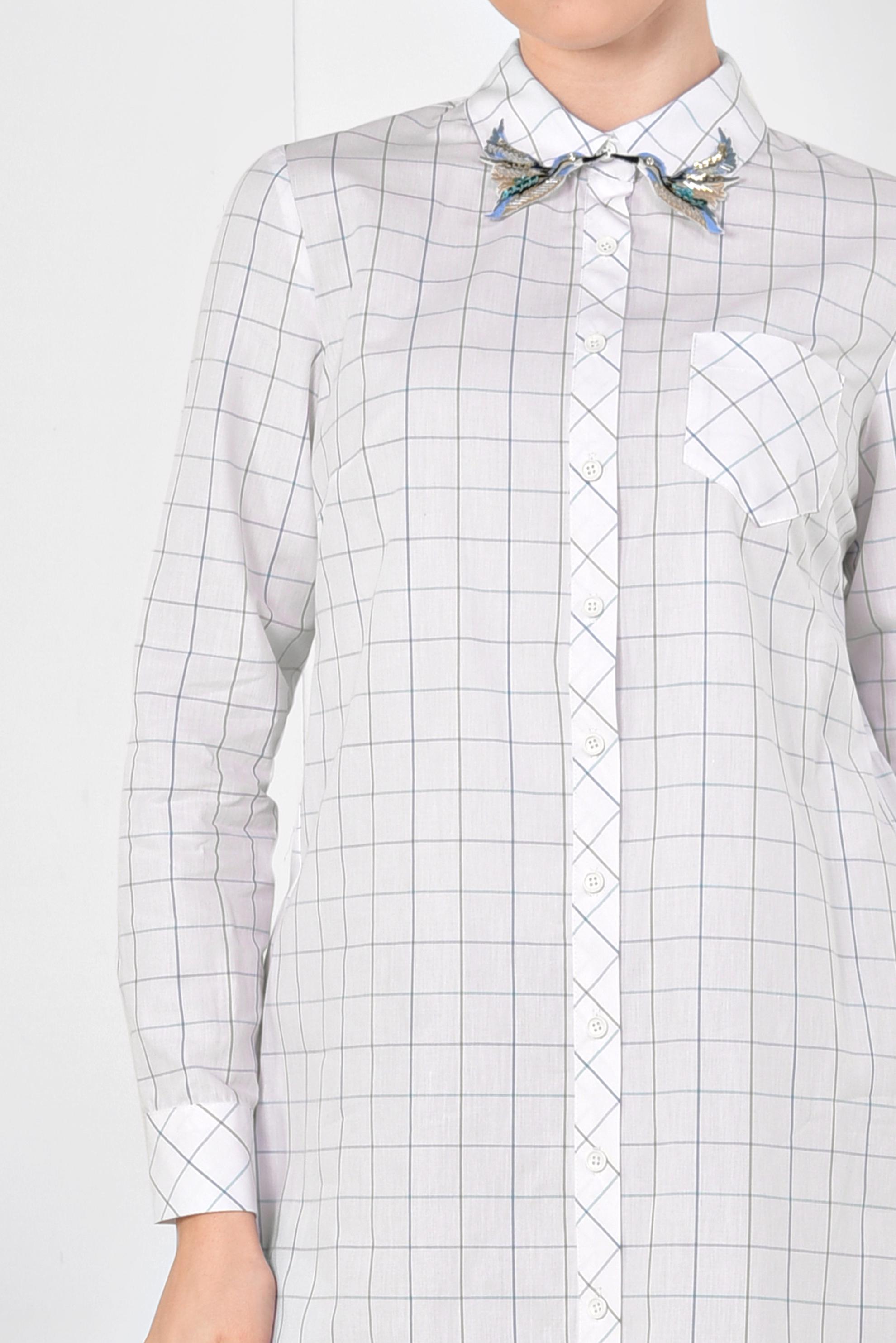 Tesettür giyim BEYAZ YAKASI ARMALI KARE DESENLİ TUNİK 4974