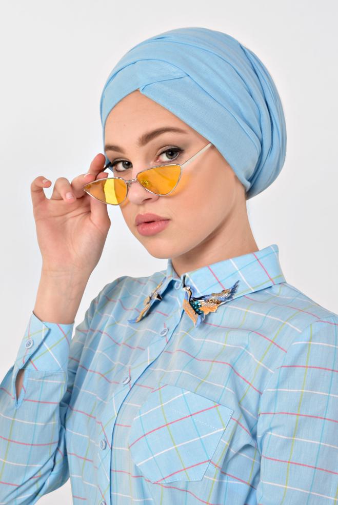 Tesettür giyim  YAKASI ARMALI KARE DESENLİ TUNİK 4974 - ALVİNA