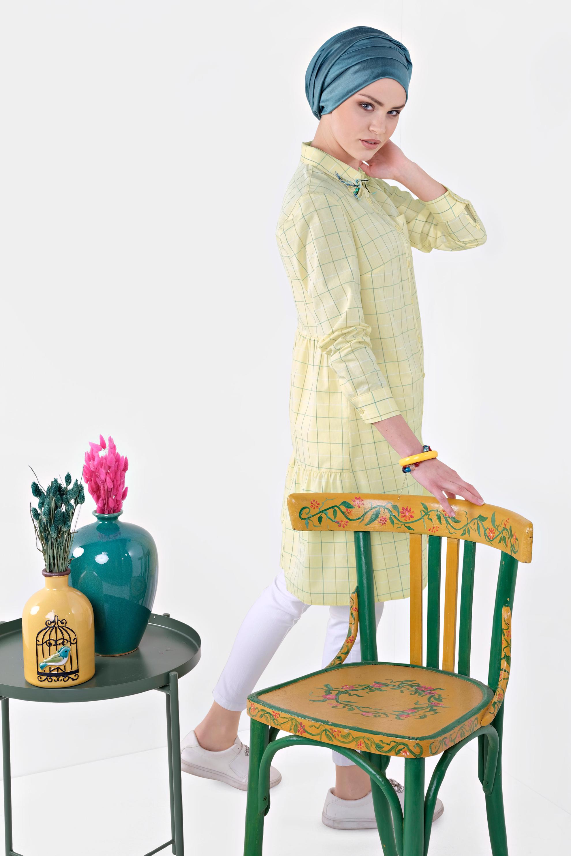 Hijab clothing YELLOW Square Patterned Tunic 4974 