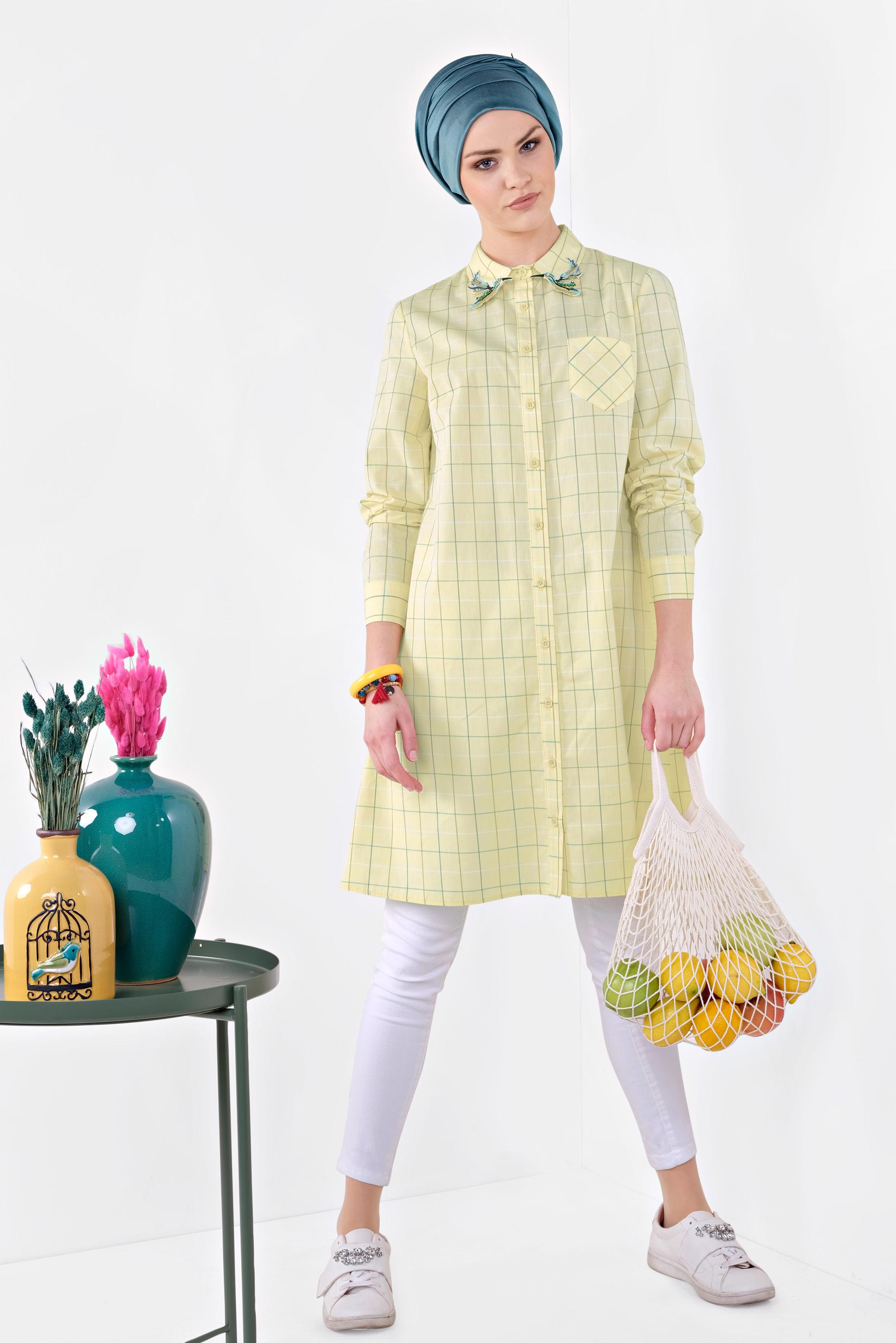 Hijab clothing YELLOW Square Patterned Tunic 4974 
