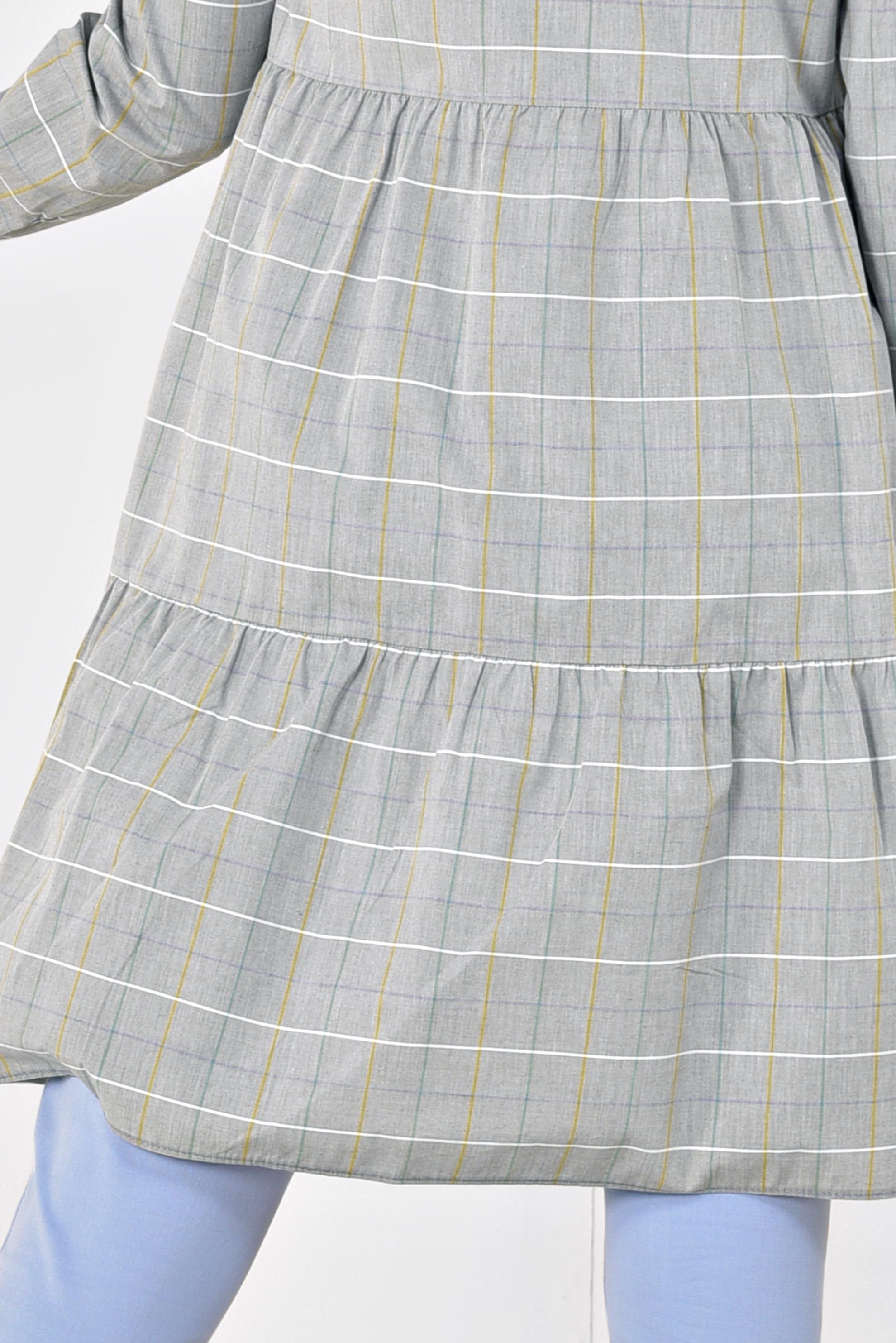 Tesettür giyim HAKİ YAKASI ARMALI KARE DESENLİ TUNİK 4974