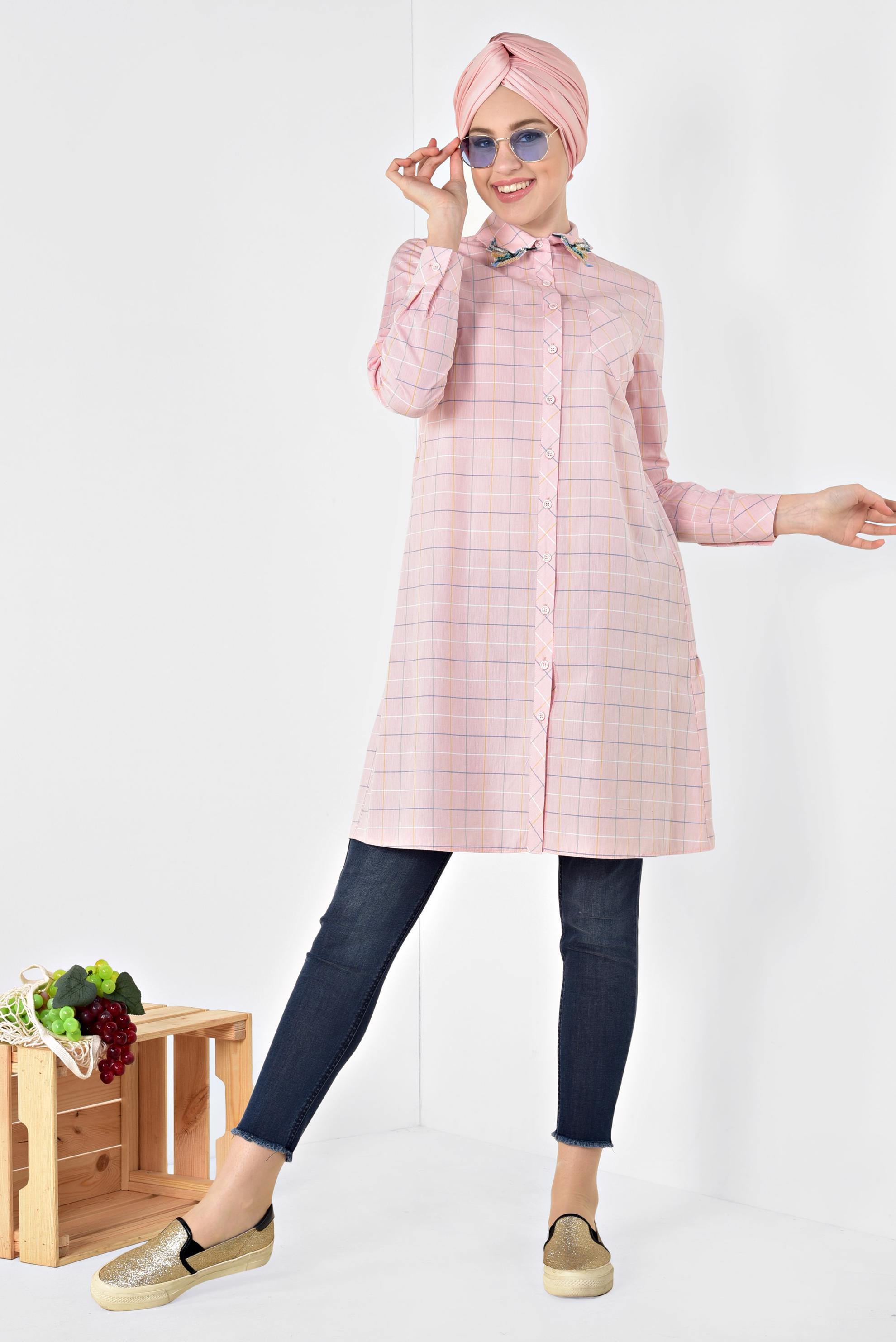 Hijab clothing PINK Square Patterned Tunic 4974 