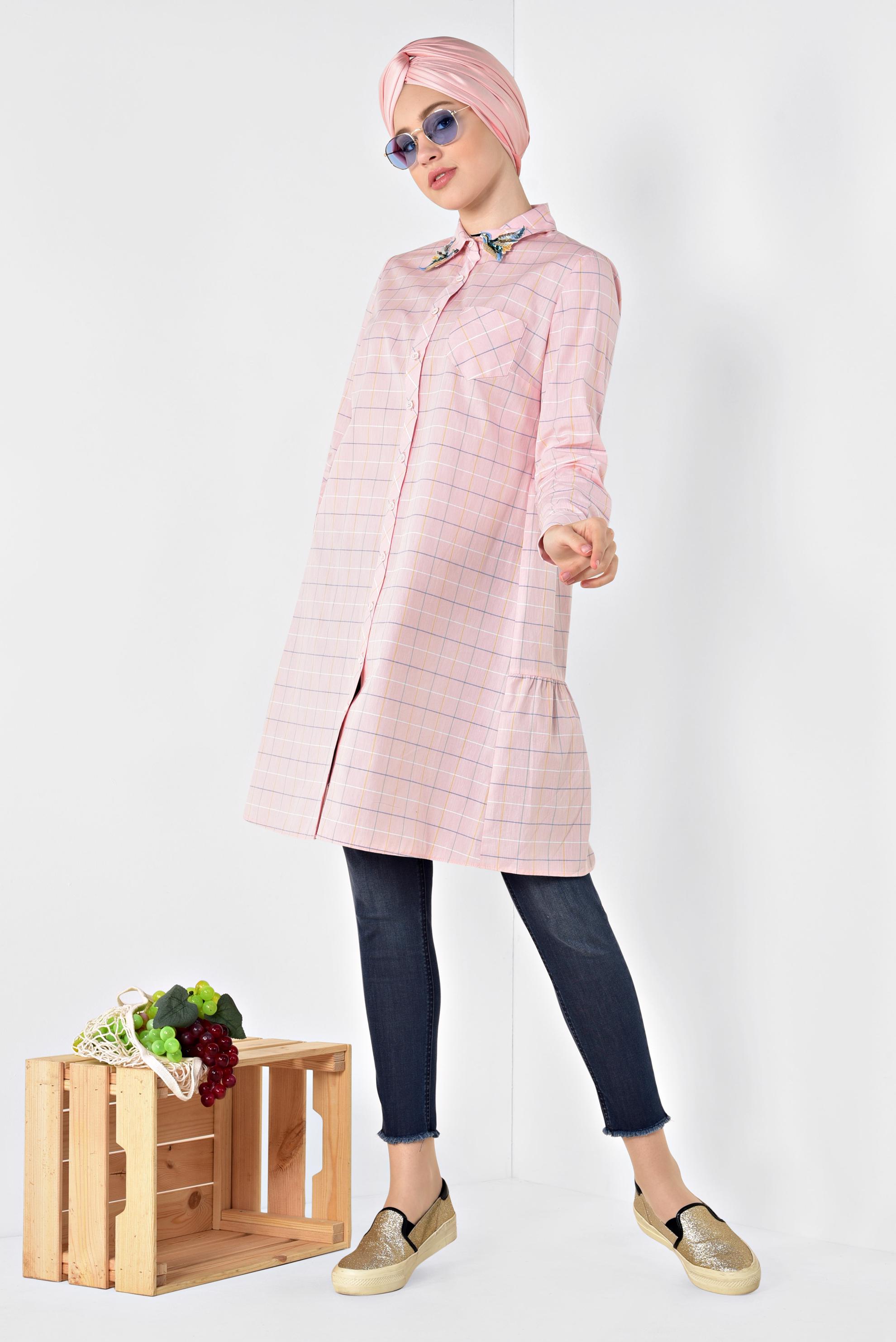 Hijab clothing PINK Square Patterned Tunic 4974 