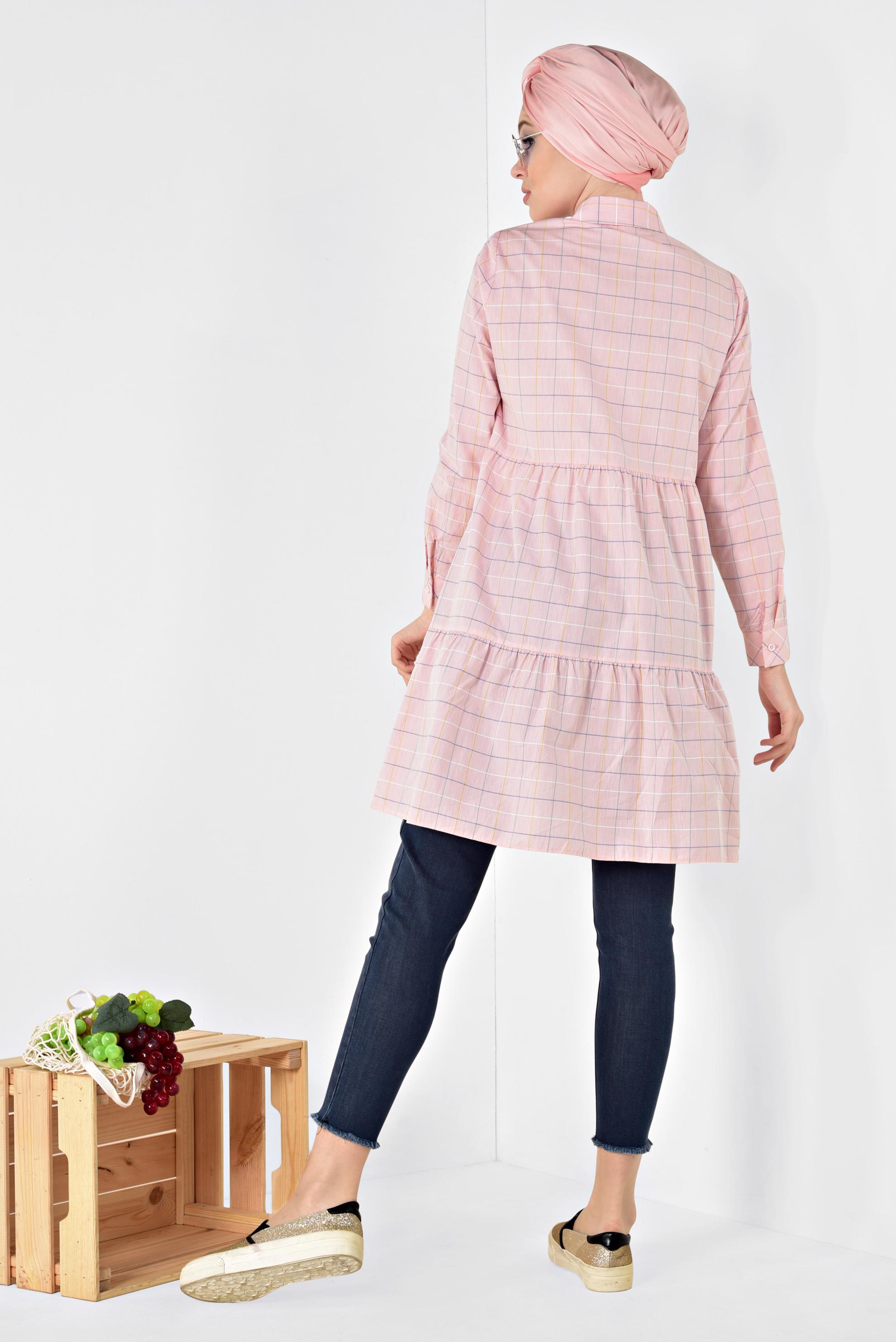 Hijab clothing PINK Square Patterned Tunic 4974 