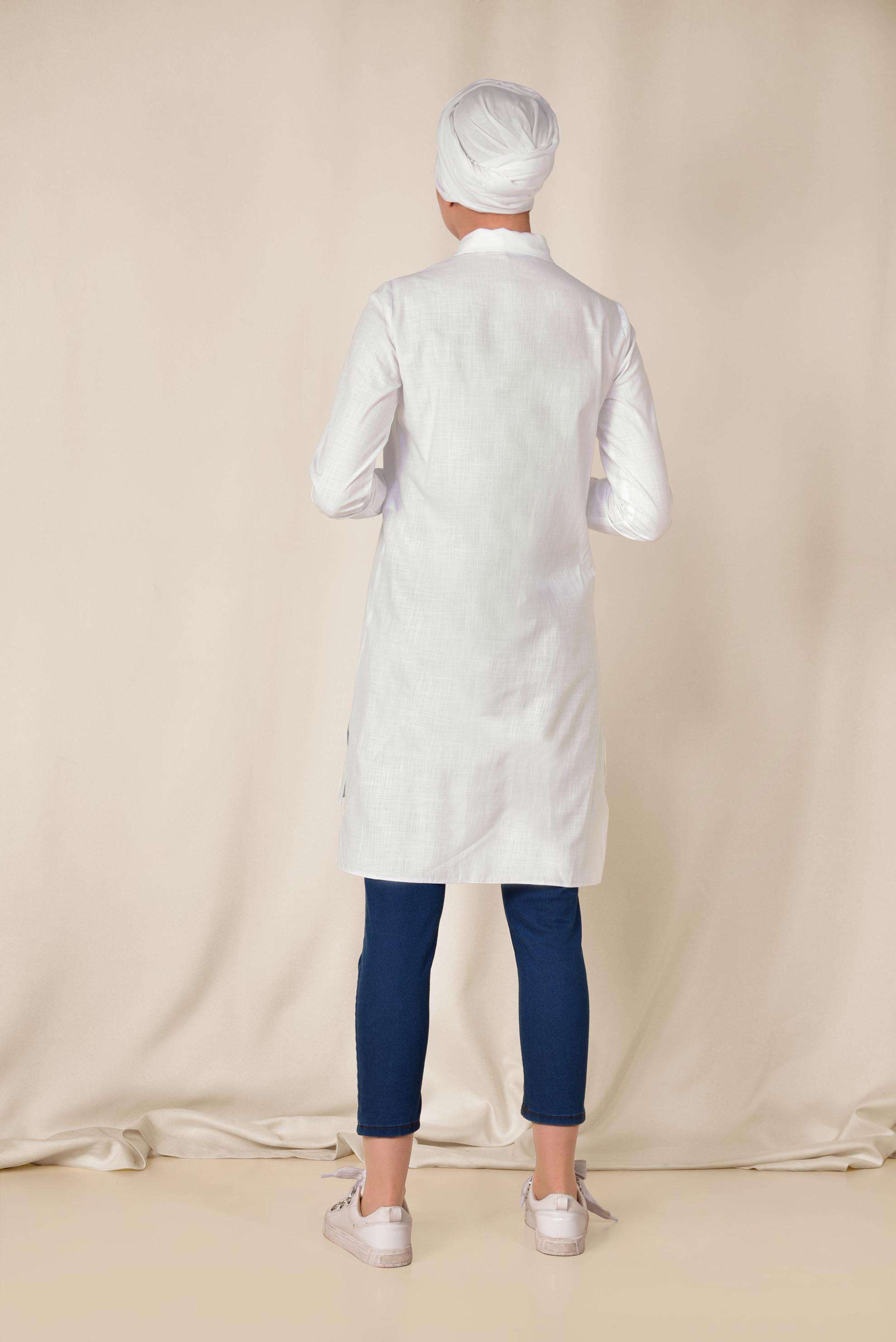 Tesettür giyim BEYAZ NAKIŞ DETAYLI KETEN TUNİK 4975