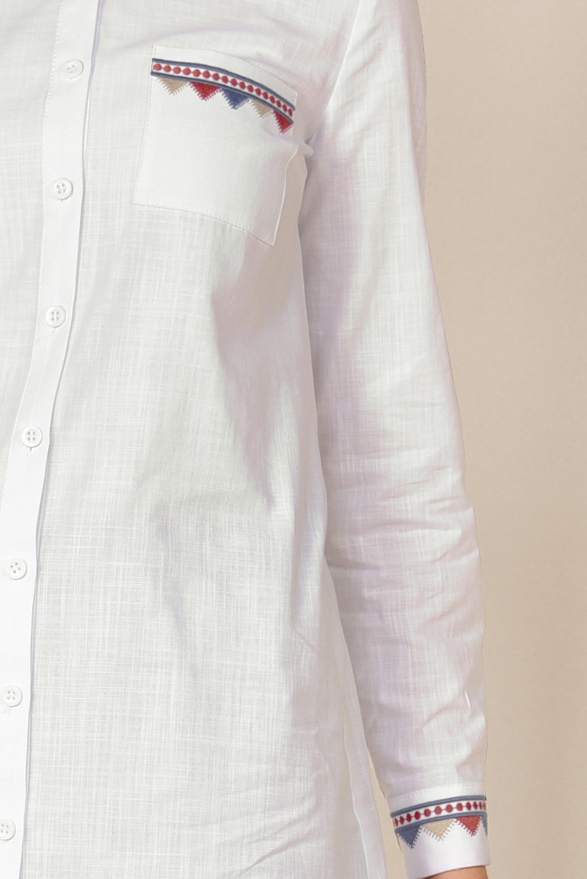 Tesettür giyim BEYAZ NAKIŞ DETAYLI KETEN TUNİK 4975