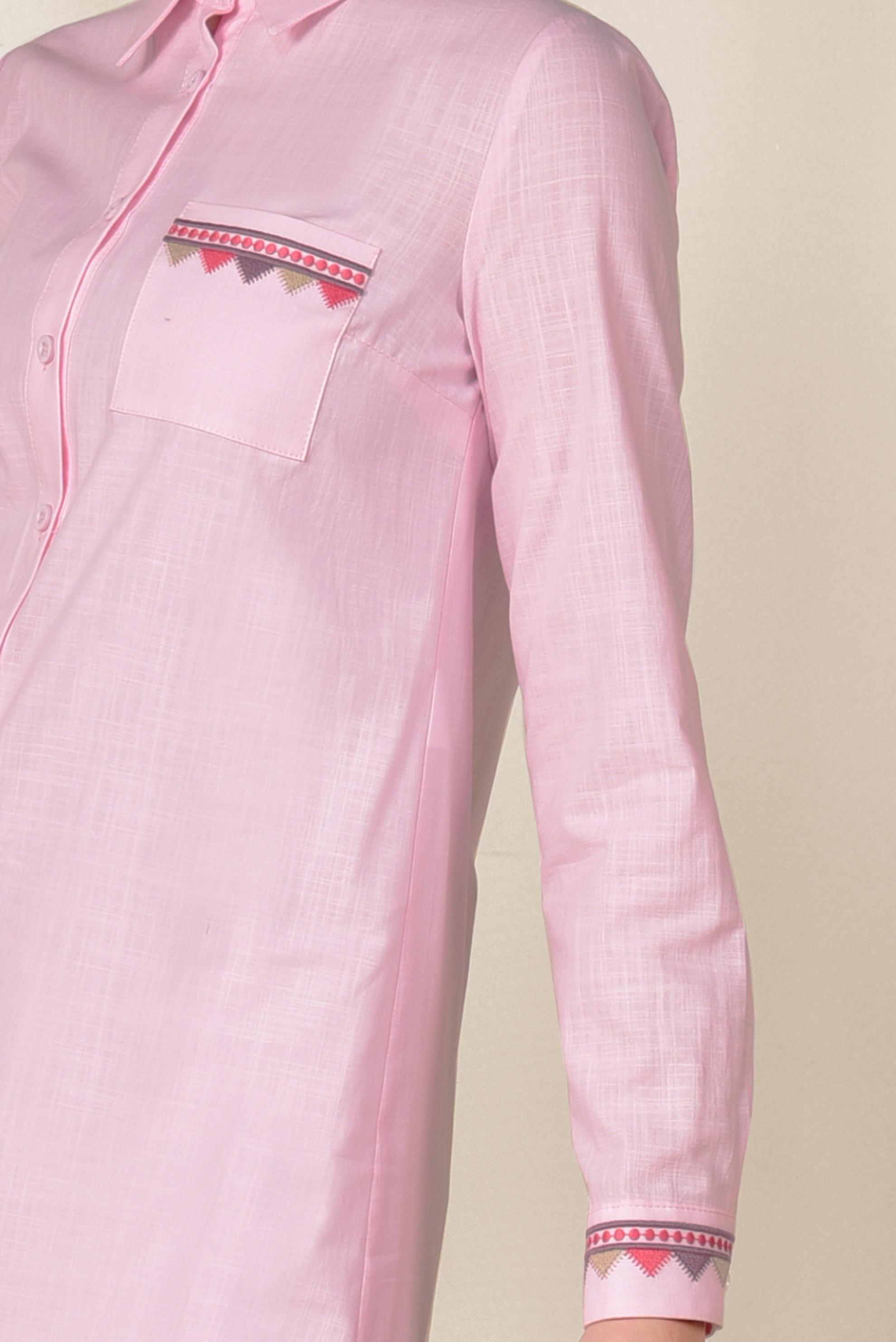 Tesettür giyim PEMBE NAKIŞ DETAYLI KETEN TUNİK 4975