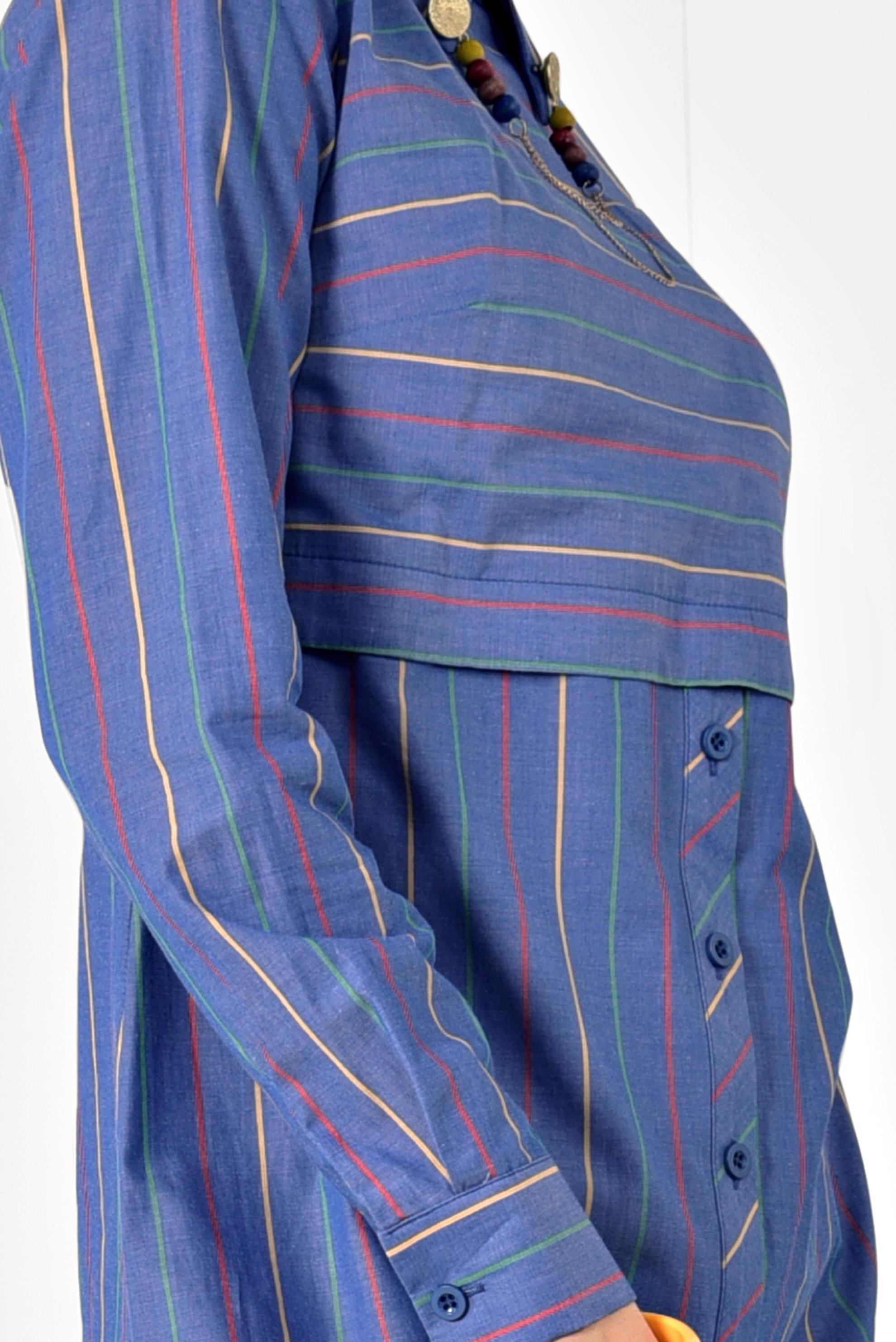 Tesettür giyim LACİVERT ÇİZGİ DESENLİ DÜĞMELİ TUNİK 4976