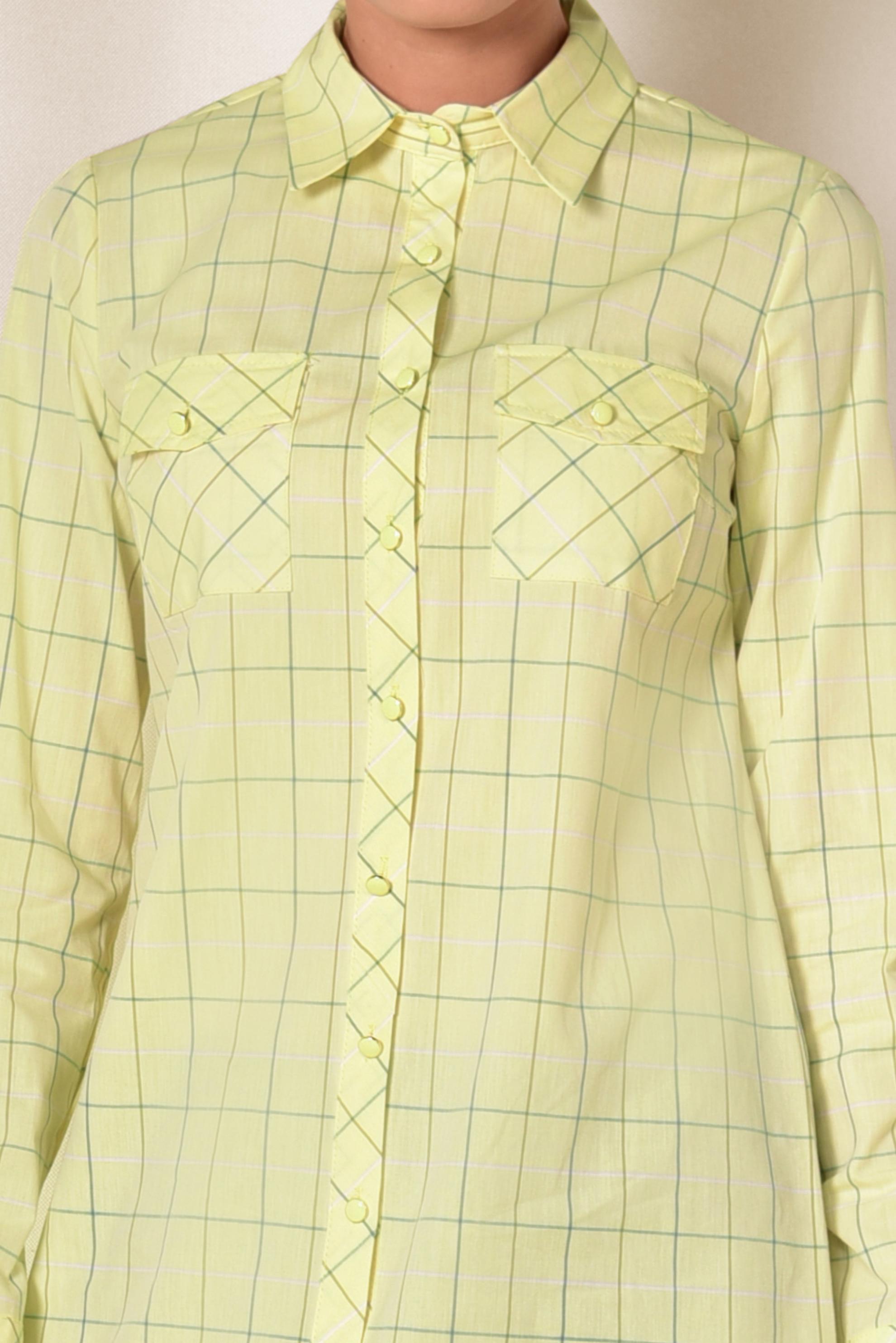 Tesettür giyim SARI KARE DESENLİ DÜĞMELİ TUNİK 4980