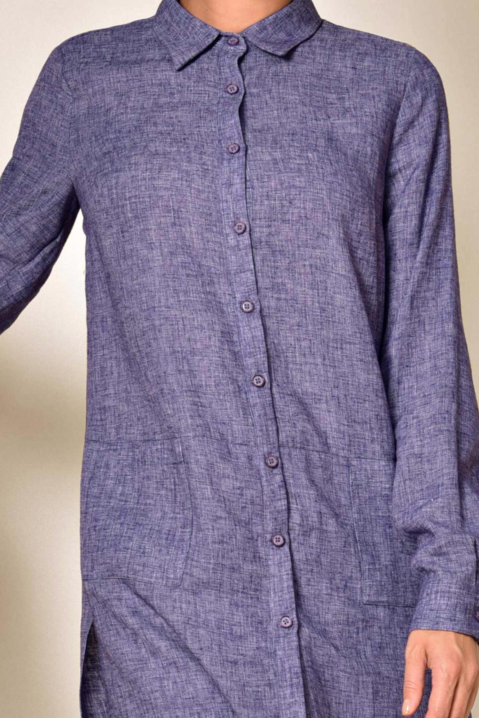 Tesettür giyim MOR CEPLİ ASİMETRİK KESİM KETEN TUNİK 4985