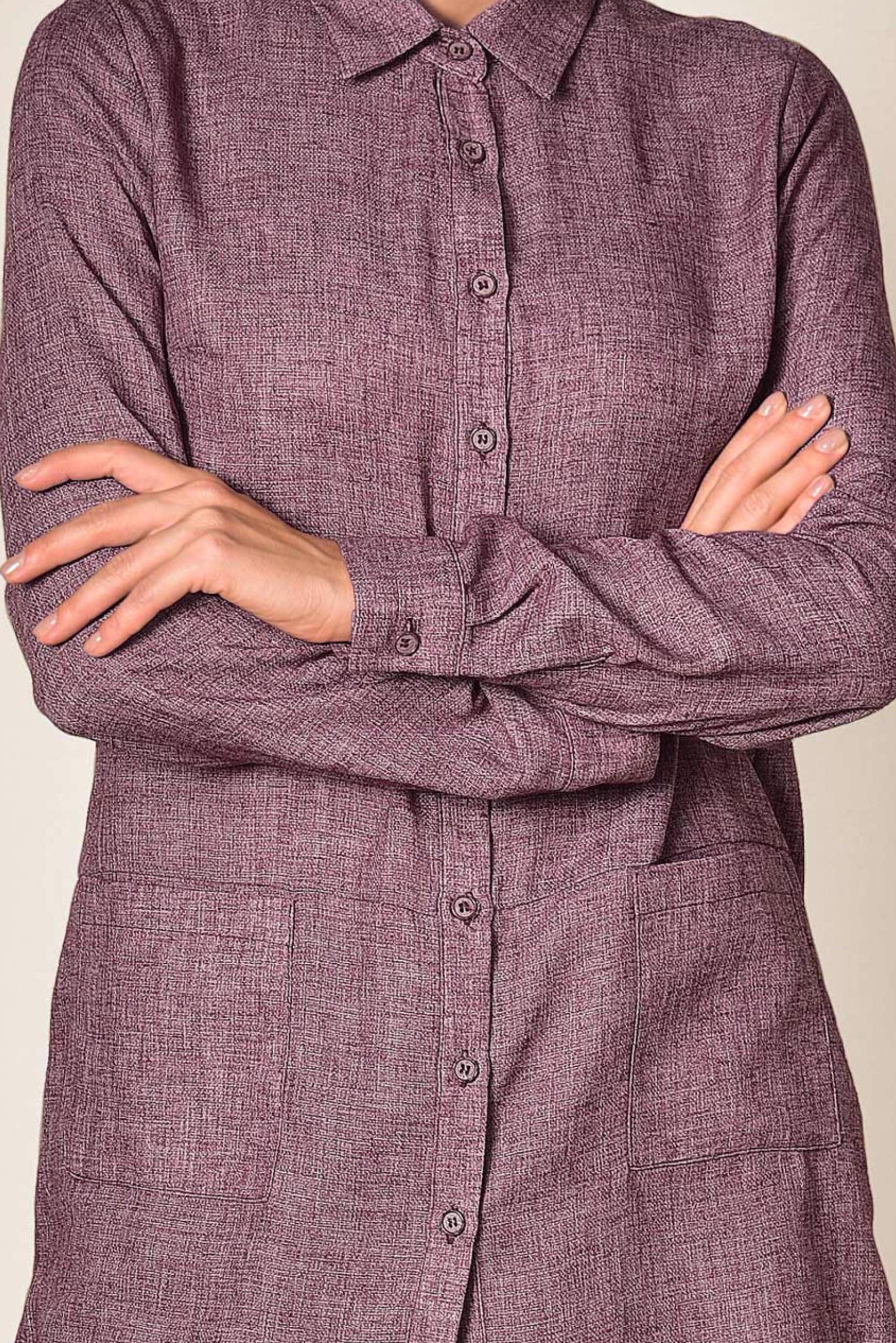 Tesettür giyim BORDO CEPLİ ASİMETRİK KESİM KETEN TUNİK 4985