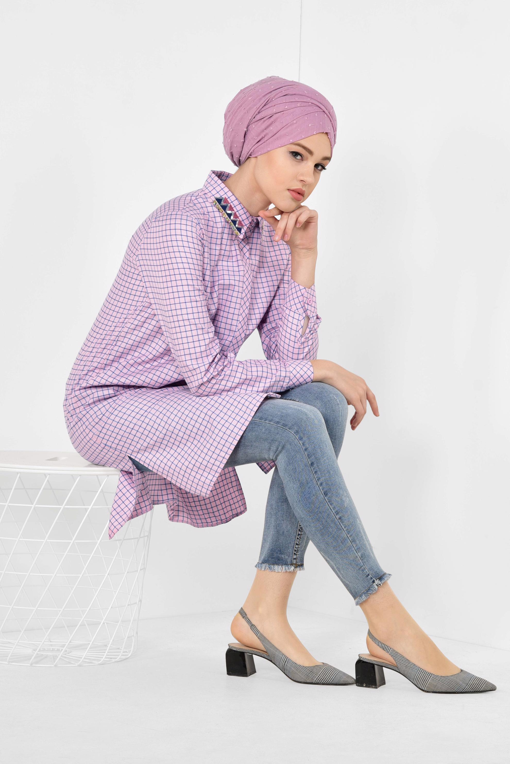 Hijab clothing PINK CHECKED TUNIC 4988