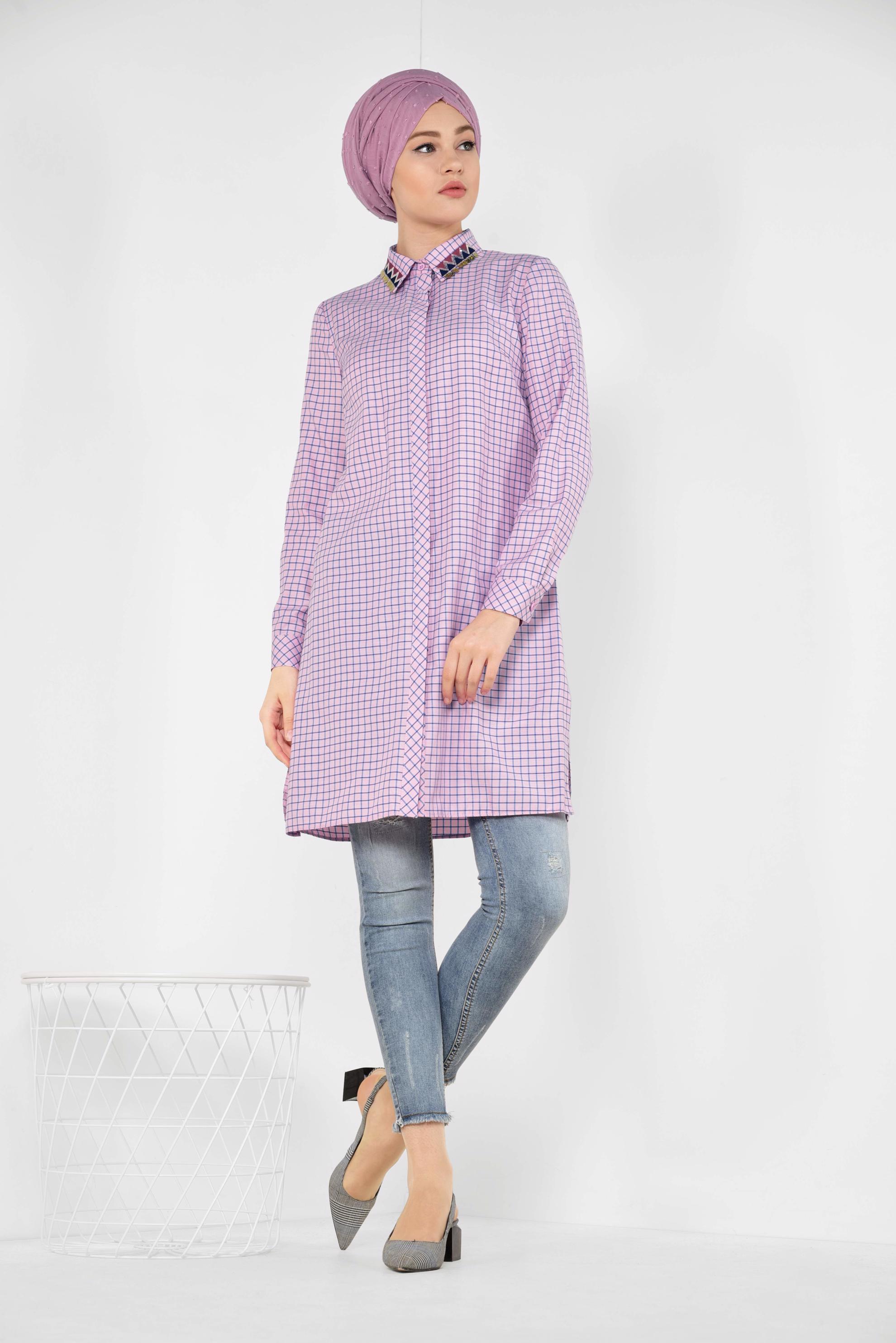 Hijab clothing PINK CHECKED TUNIC 4988