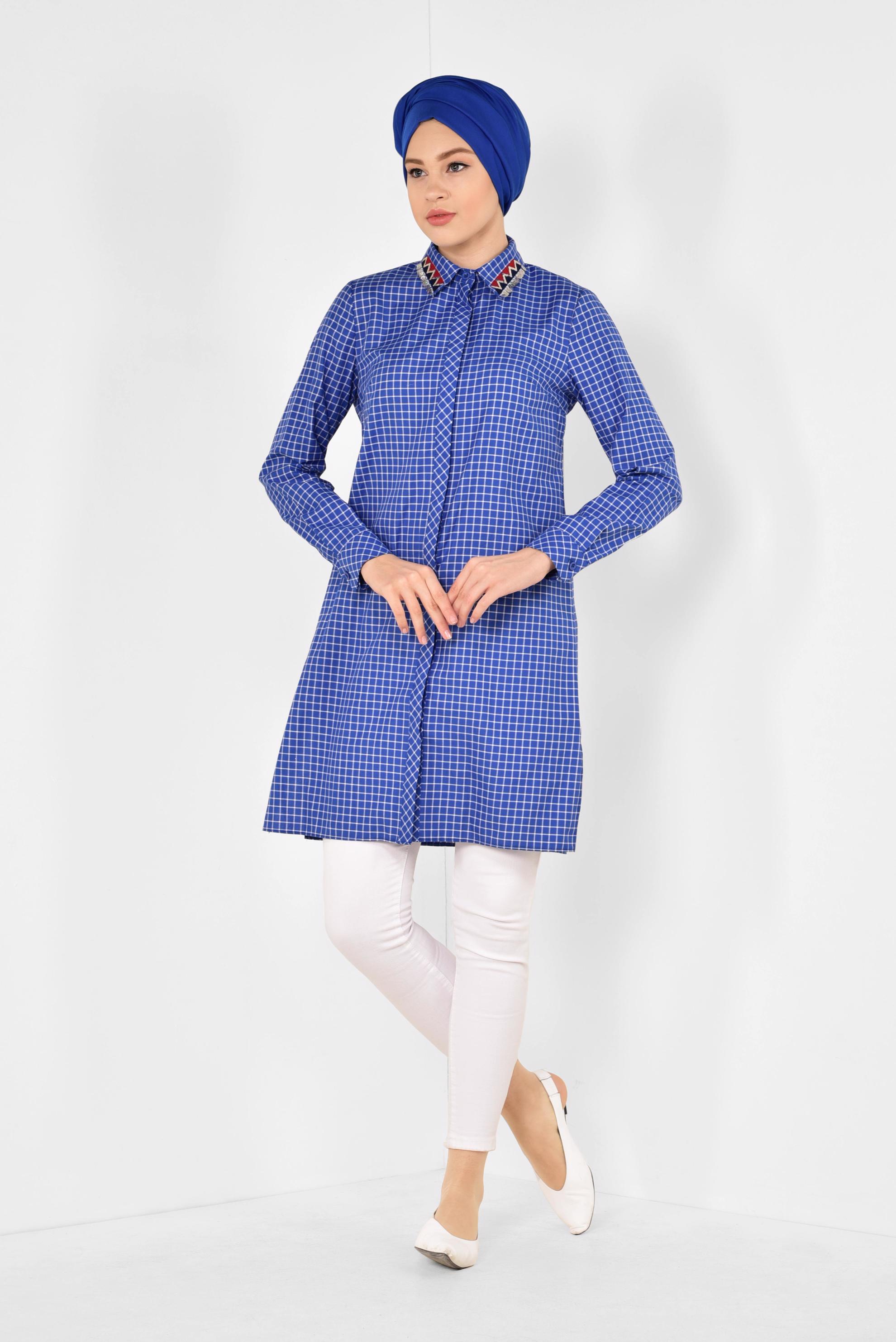 Hijab clothing NAVY BLUE CHECKED TUNIC 4988