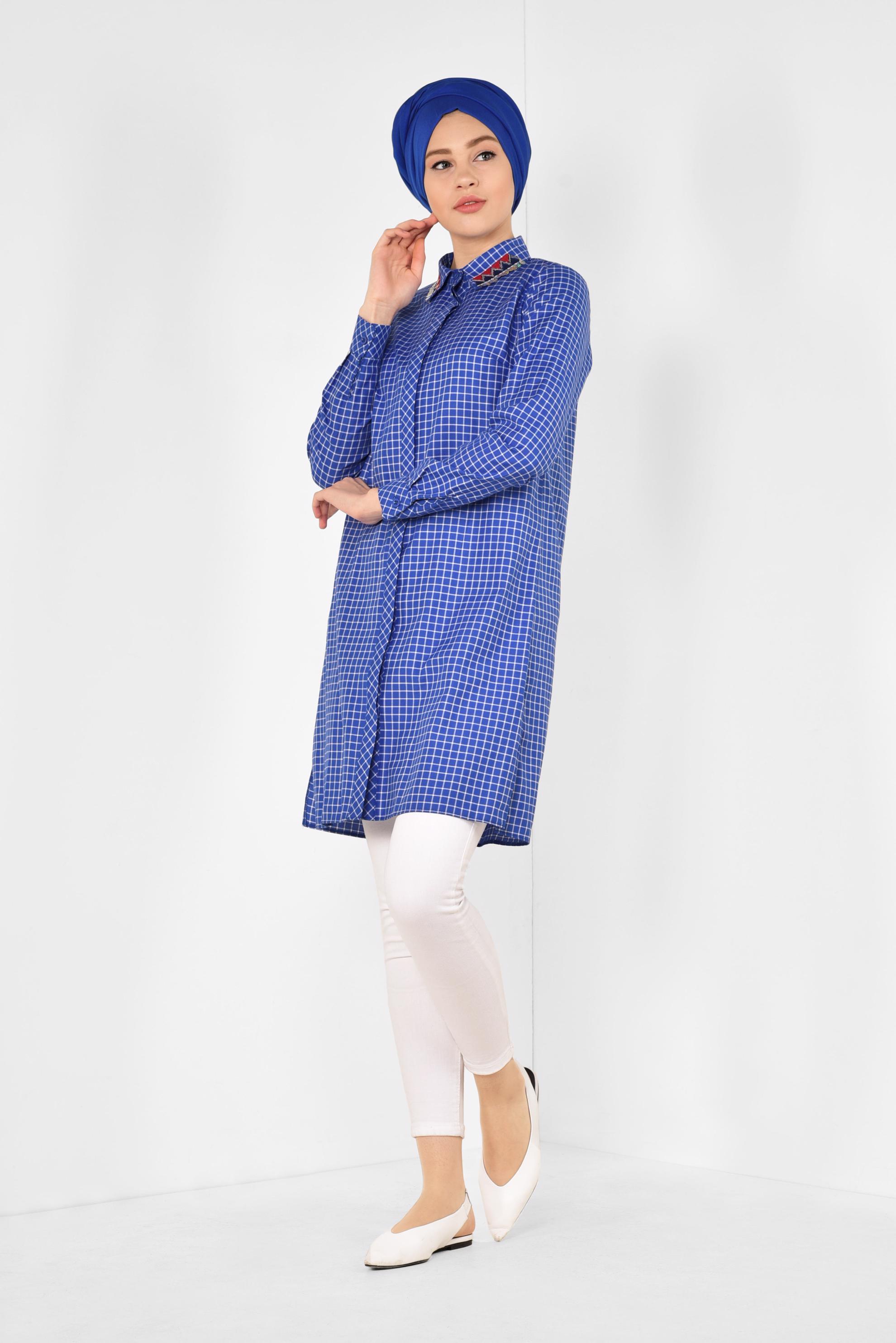 Hijab clothing NAVY BLUE CHECKED TUNIC 4988