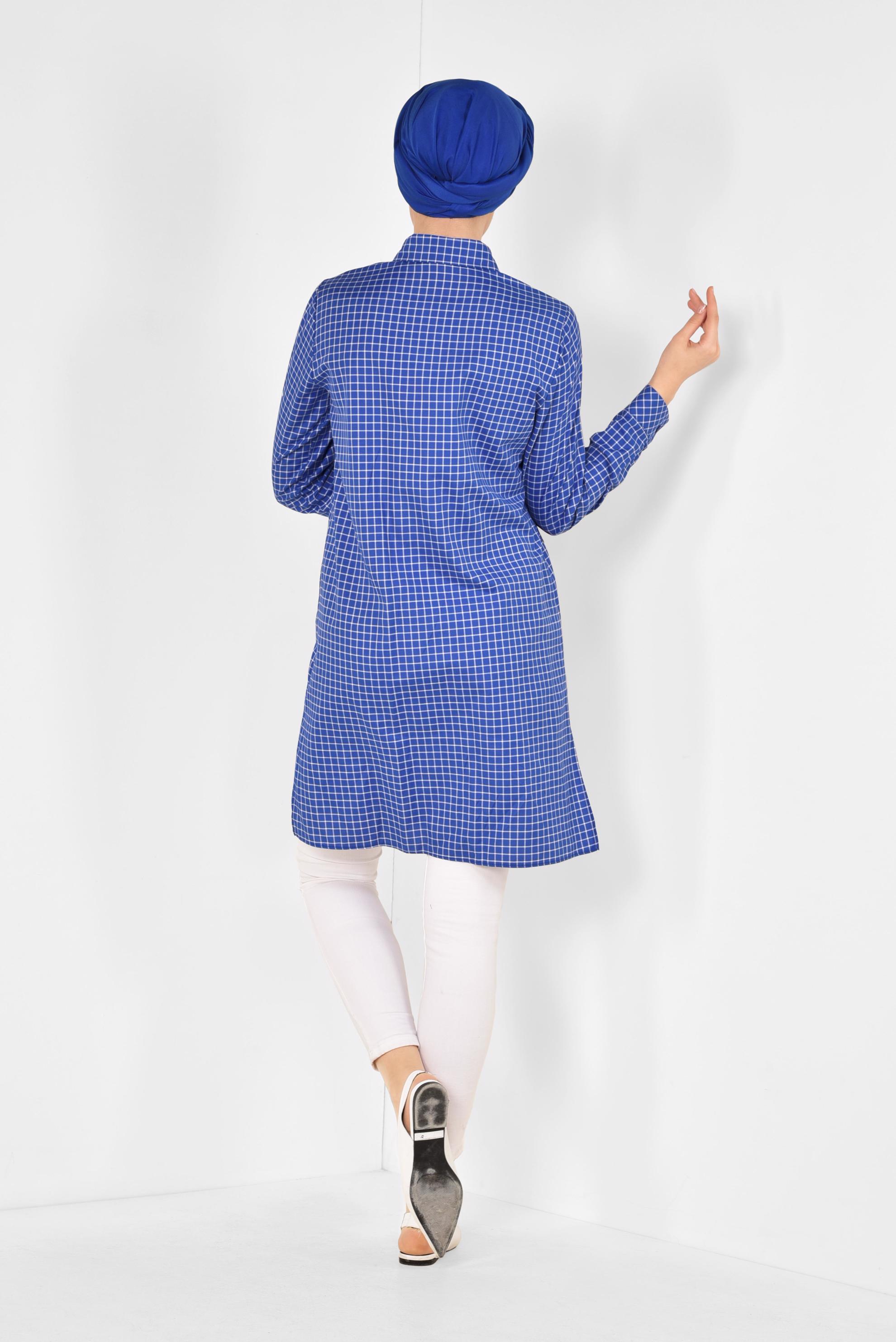 Hijab clothing NAVY BLUE CHECKED TUNIC 4988