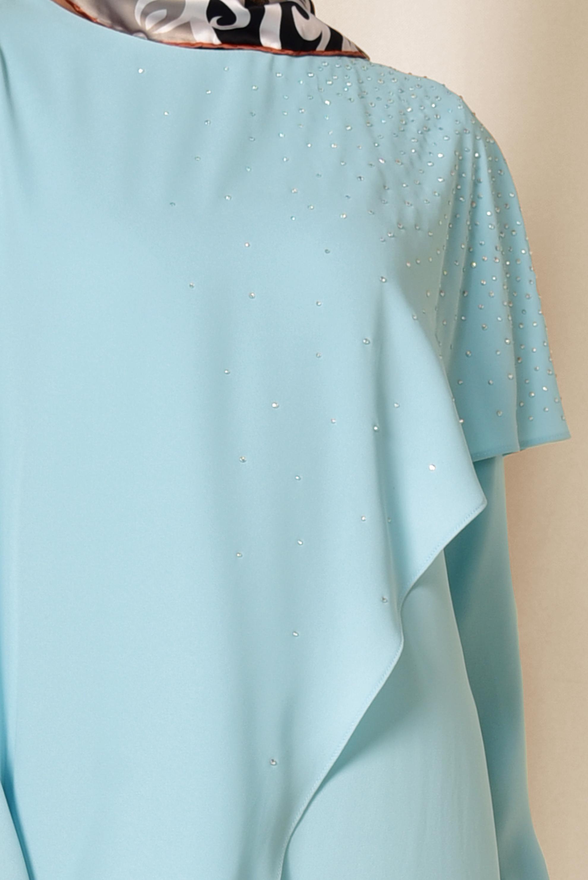 Tesettür giyim MAVİ TAŞ DETAYLI VOLANLI ASİMETRİK TUNİK 4990